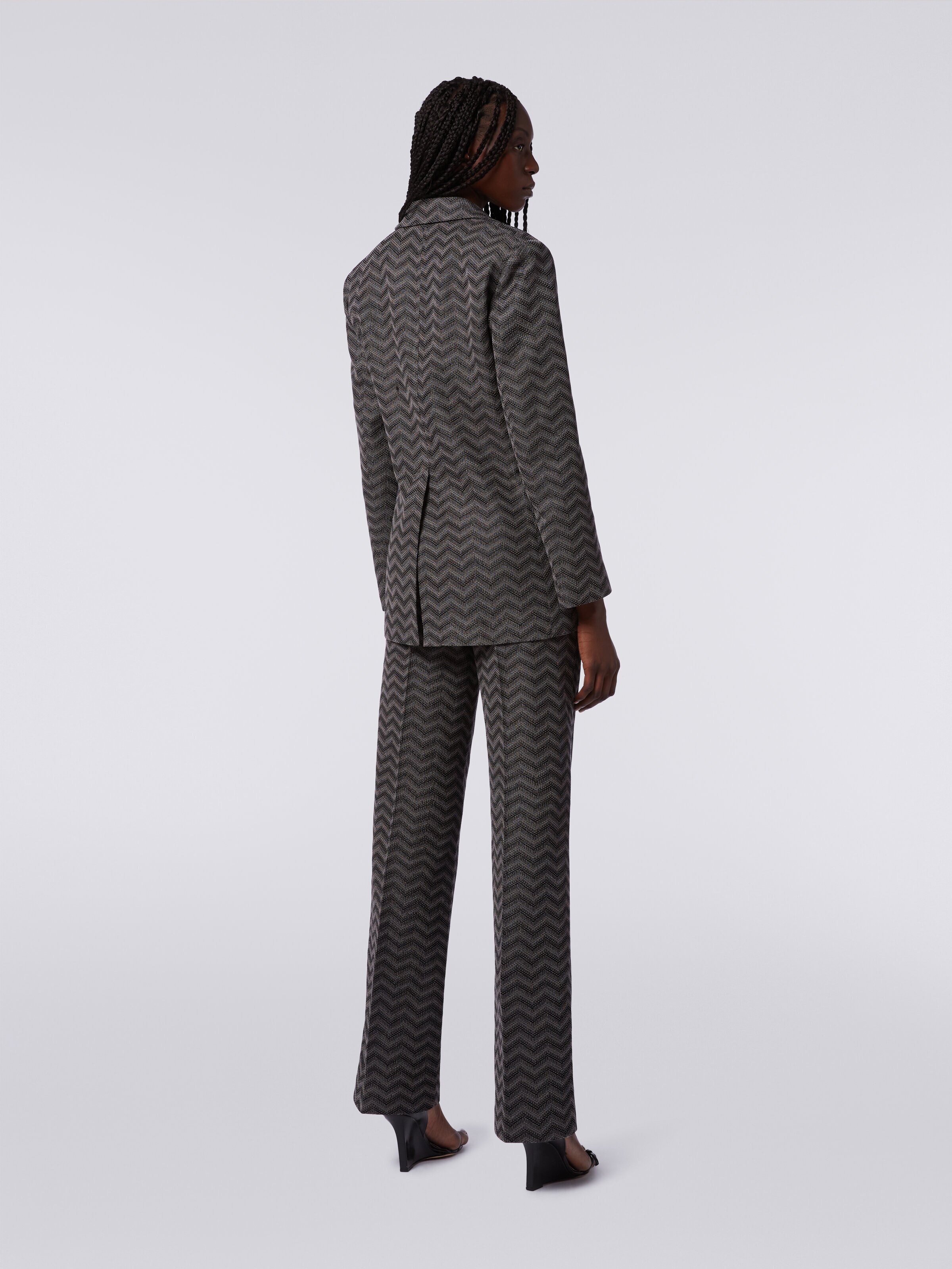 Straight cotton chevron trousers, White, Black & Beige - 3