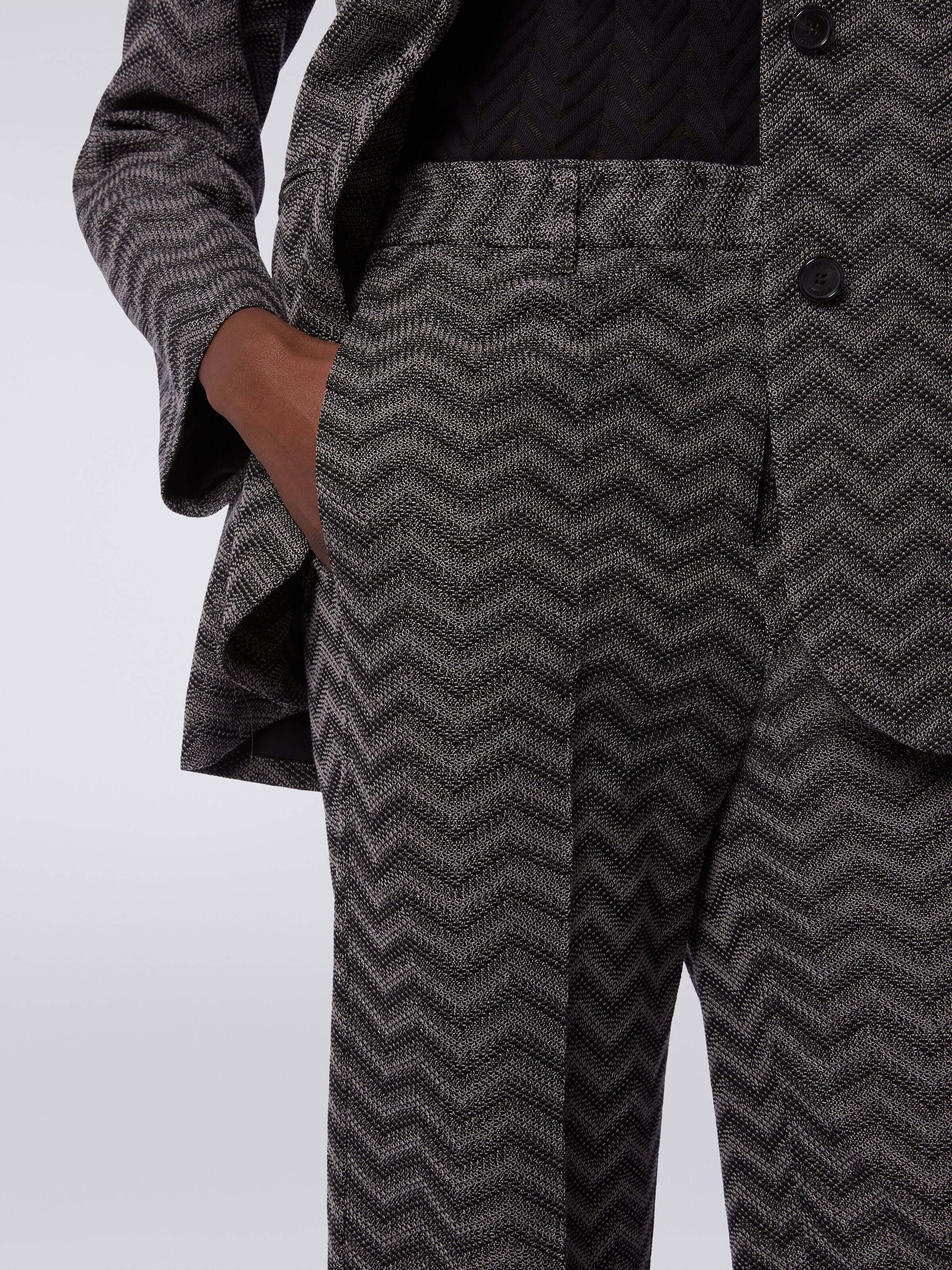 Straight cotton chevron trousers, White, Black & Beige - 4
