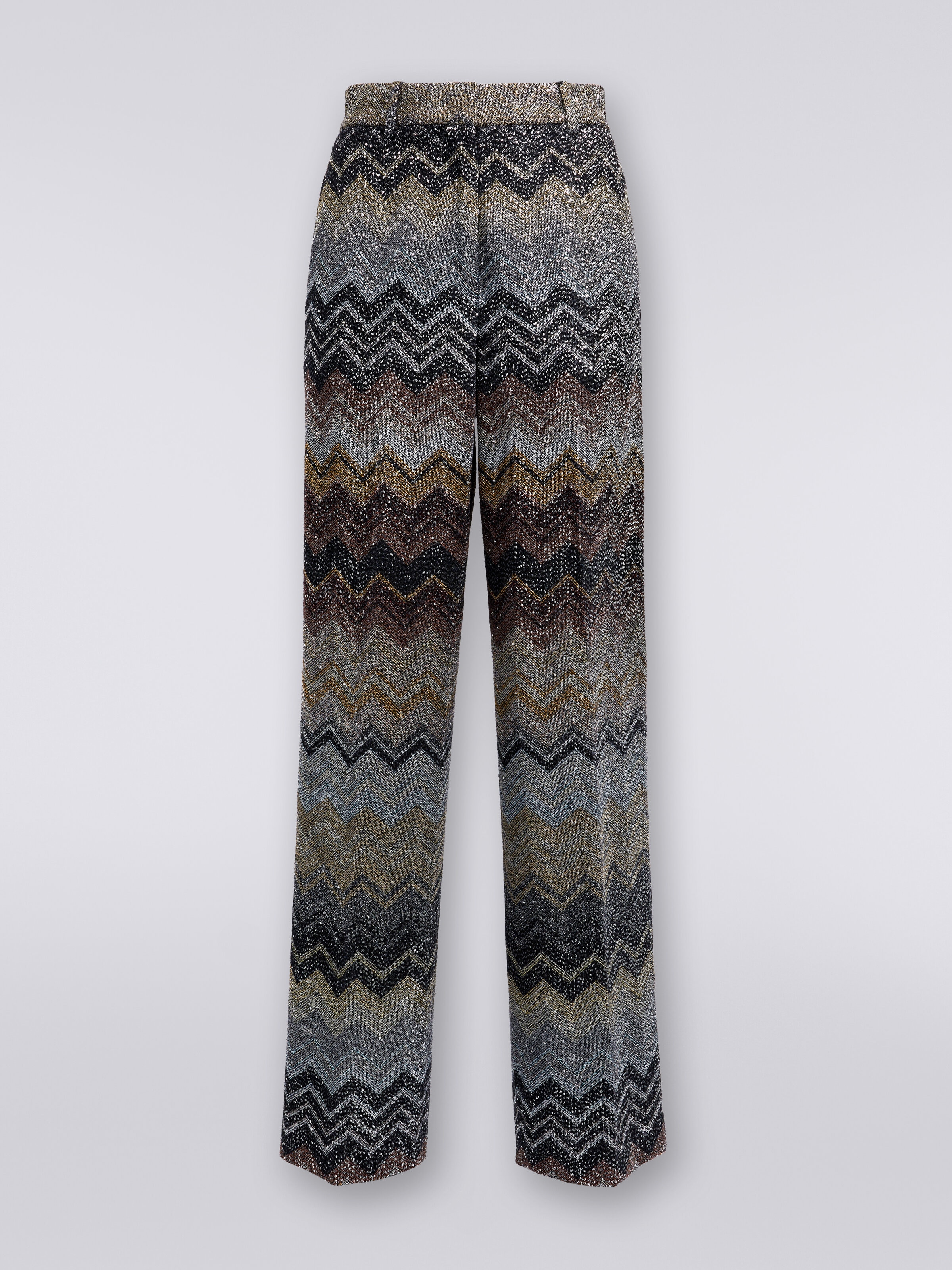 Straight trousers in viscose blend chevron with sequins, Multicoloured  - 0