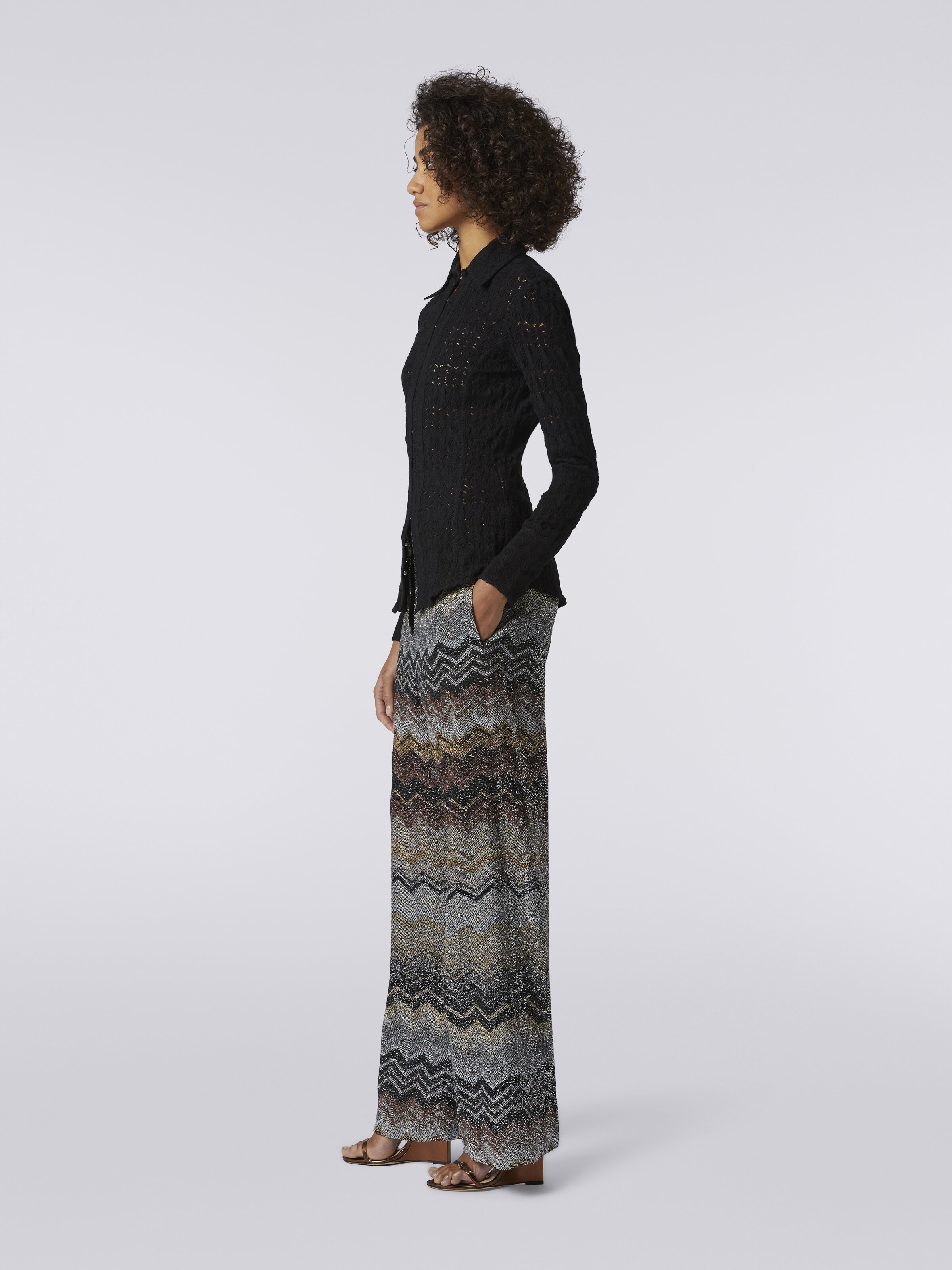 Straight trousers in viscose blend chevron with sequins, Multicoloured  - 2