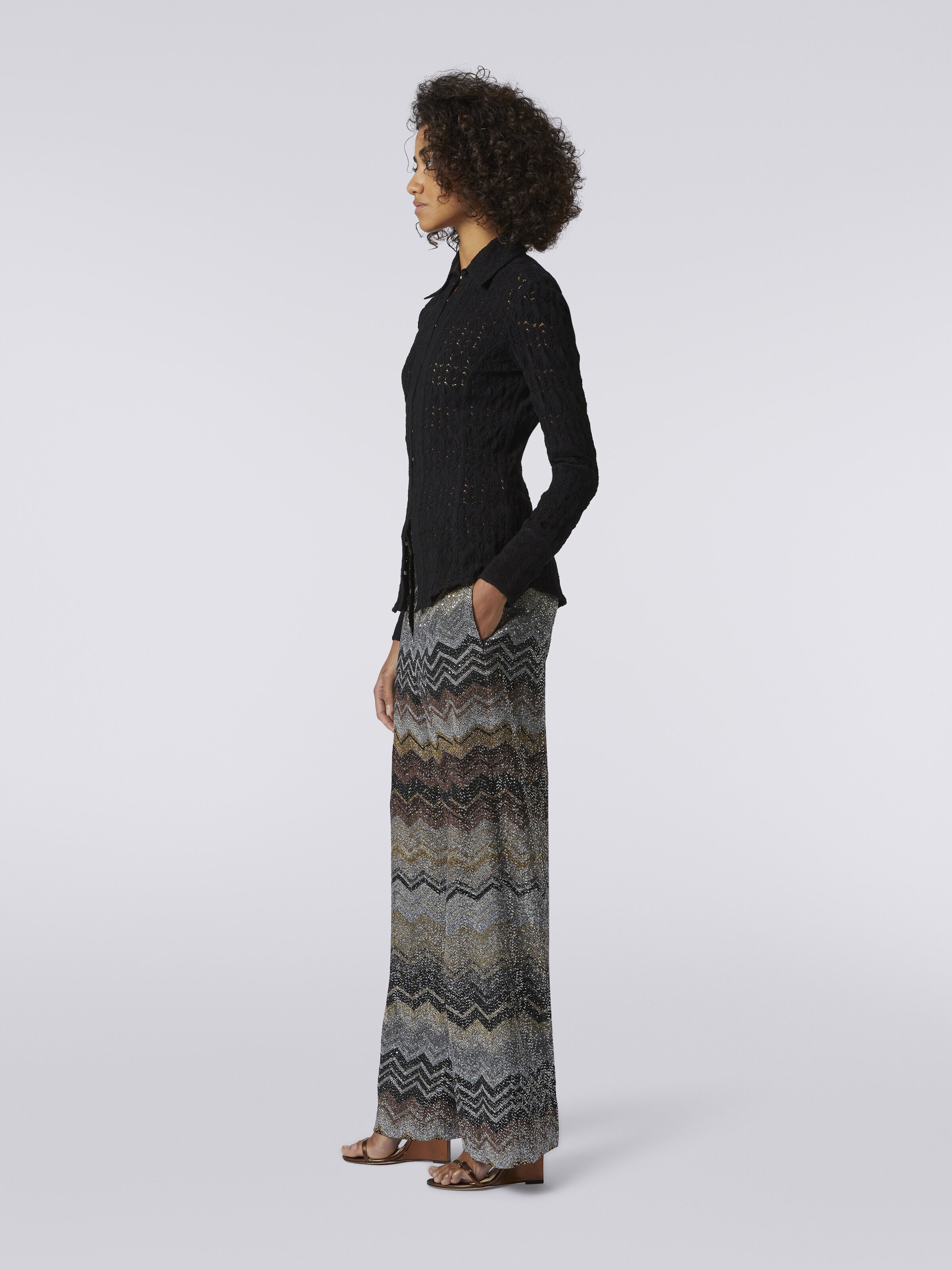 Straight trousers in viscose blend chevron with sequins, Multicoloured  - 2