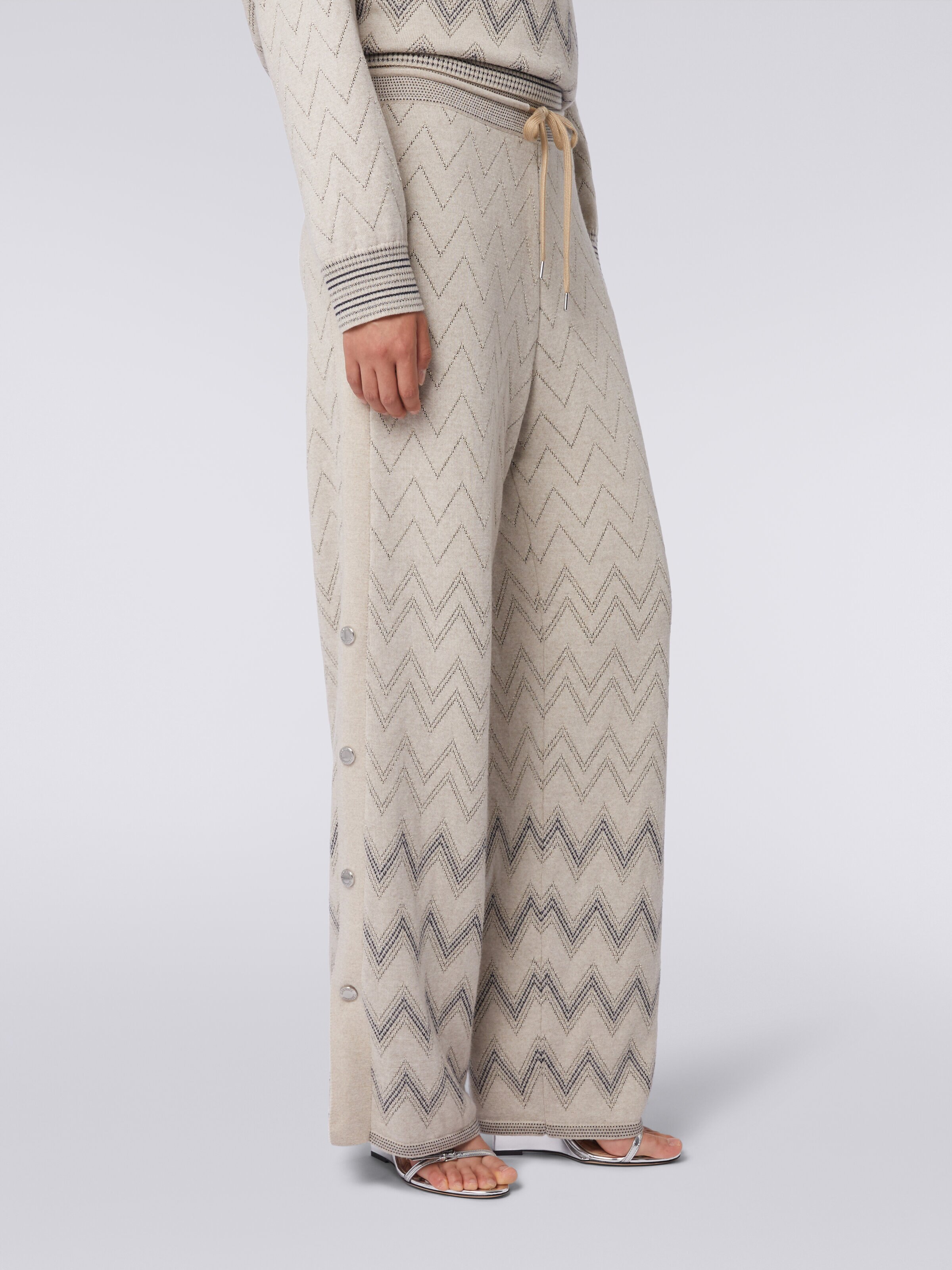 Wool and viscose joggers with zigzag pattern and lurex, Beige - 4