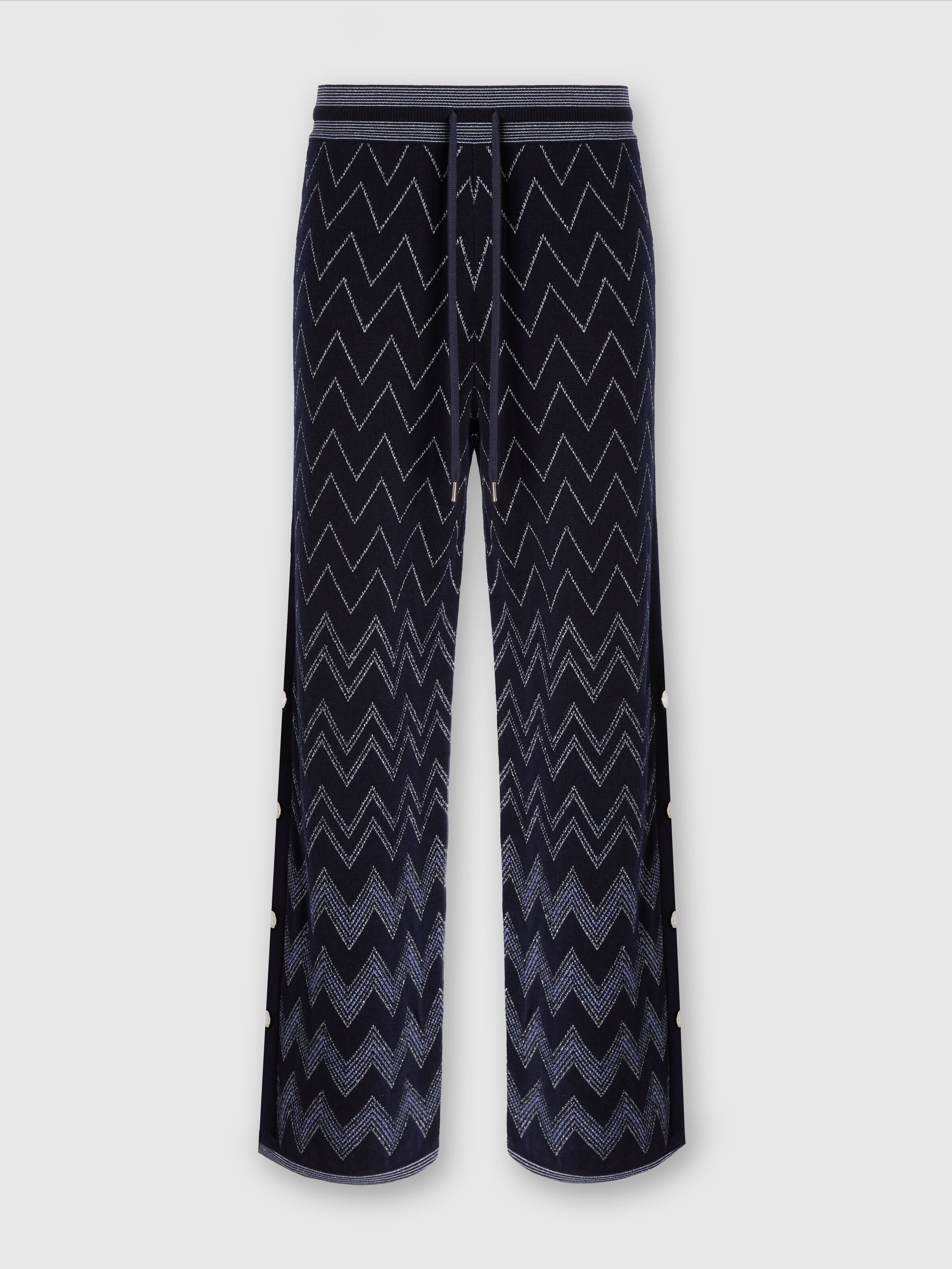 Wool and viscose joggers with zigzag pattern and lurex, Blue - 0