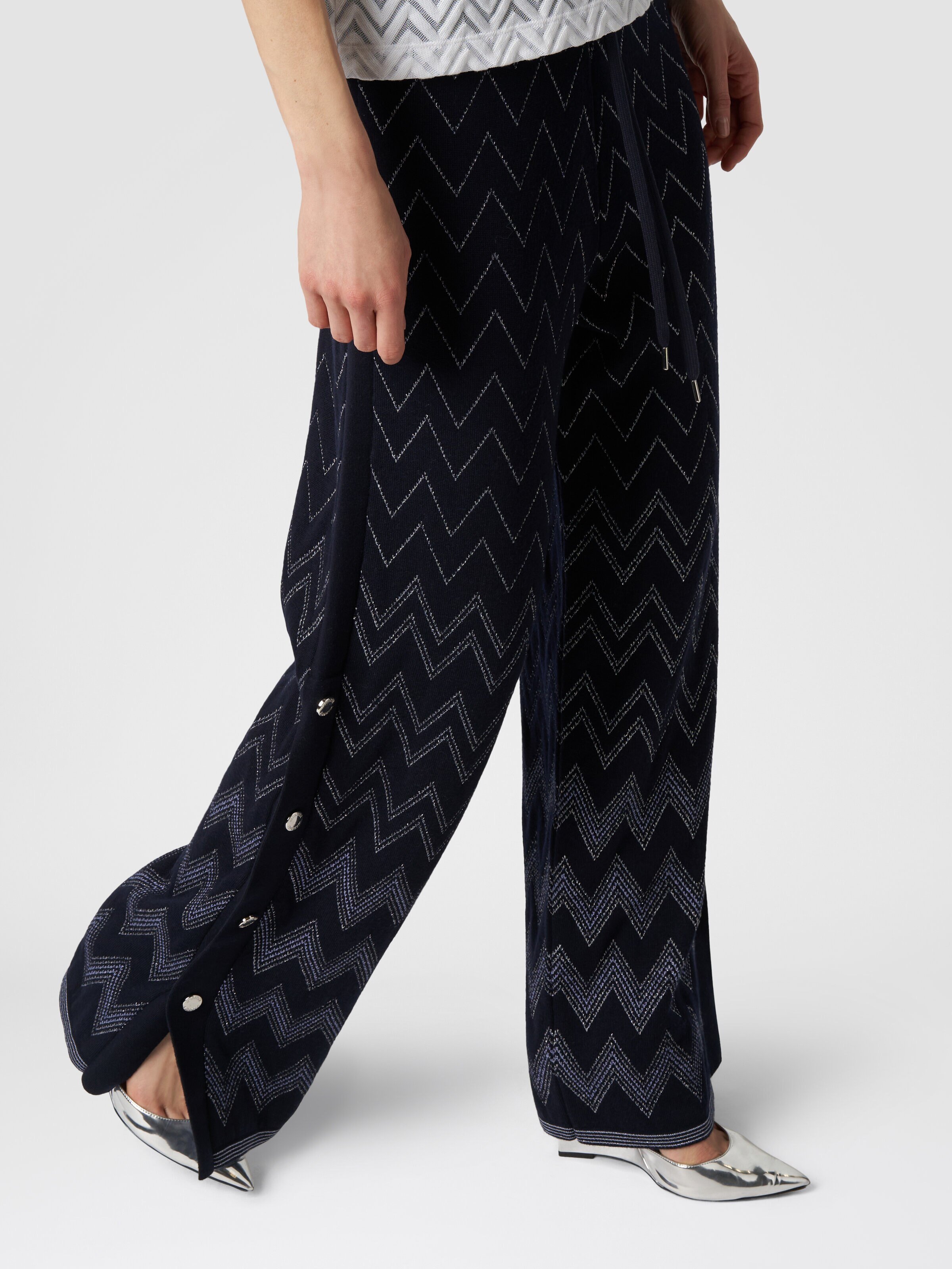 Wool and viscose joggers with zigzag pattern and lurex, Blue - 4