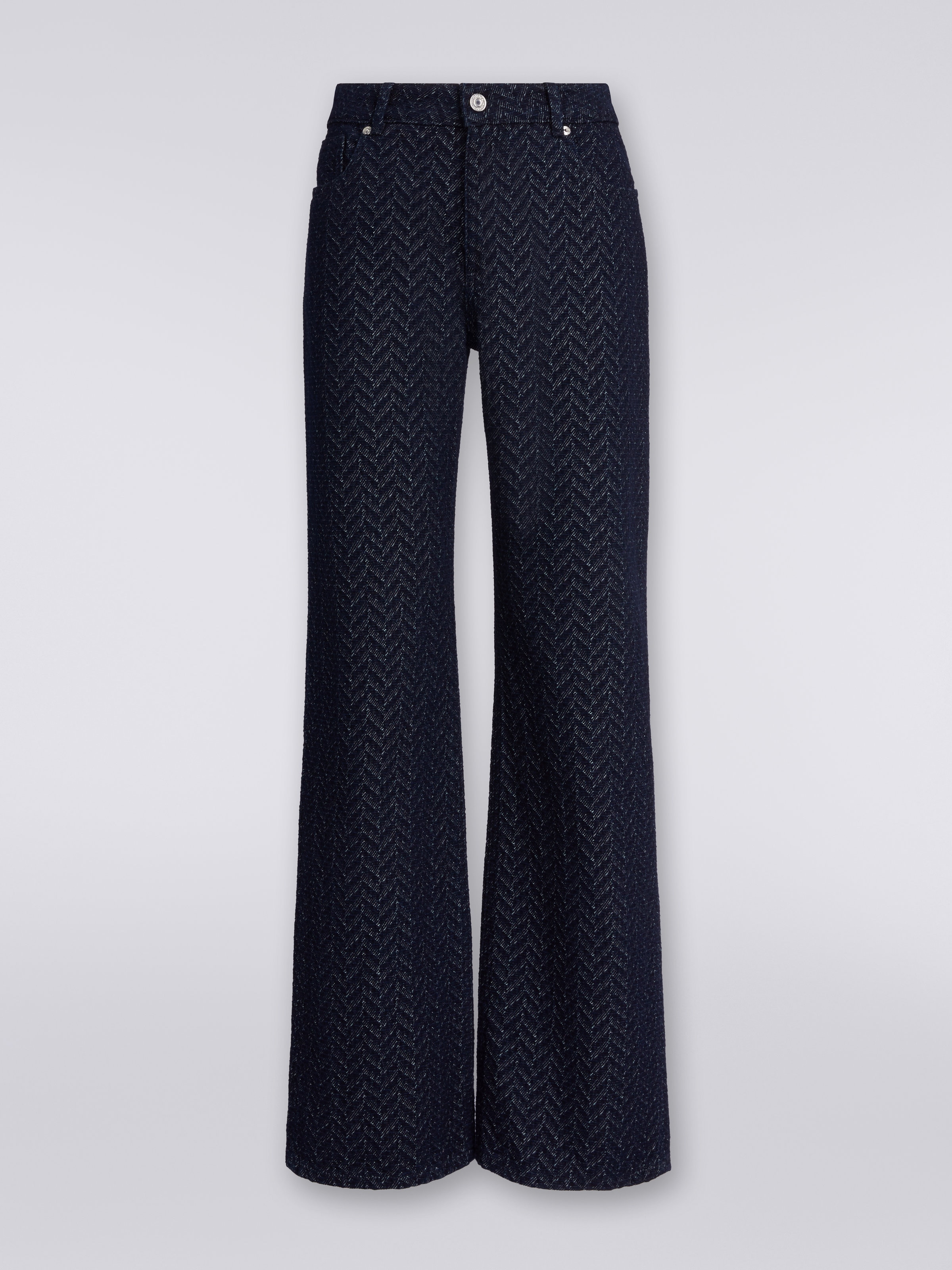 Five-pocket cotton trousers with zigzag pattern and embroidery on the back pocket  , Blue - 0