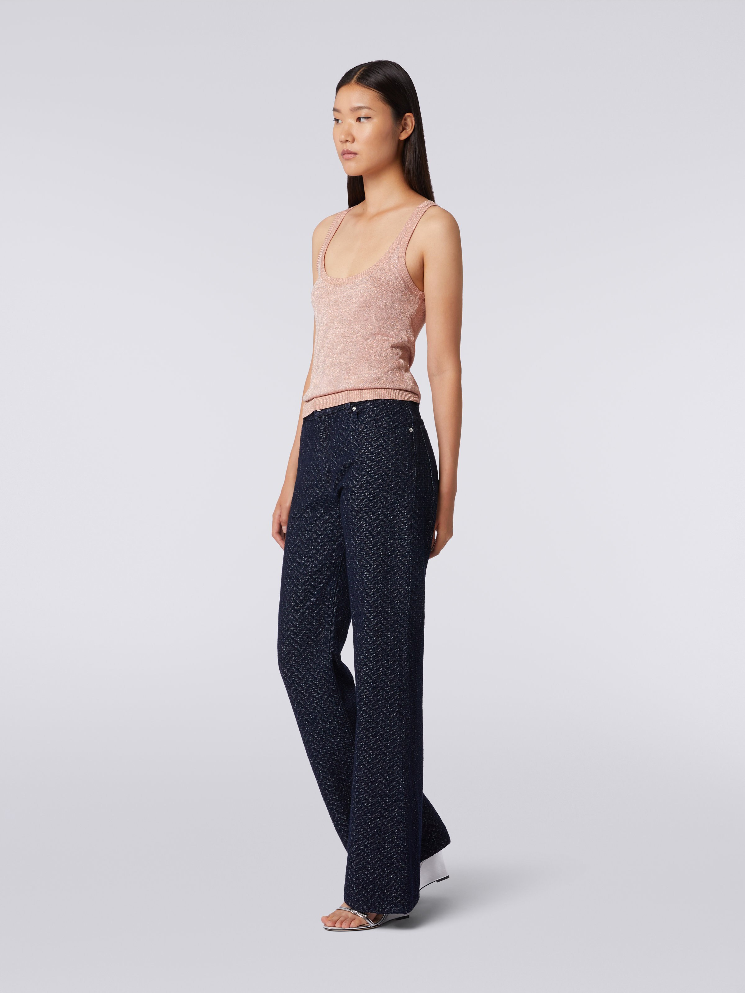 Five-pocket cotton trousers with zigzag pattern and embroidery on the back pocket, Blue - 2