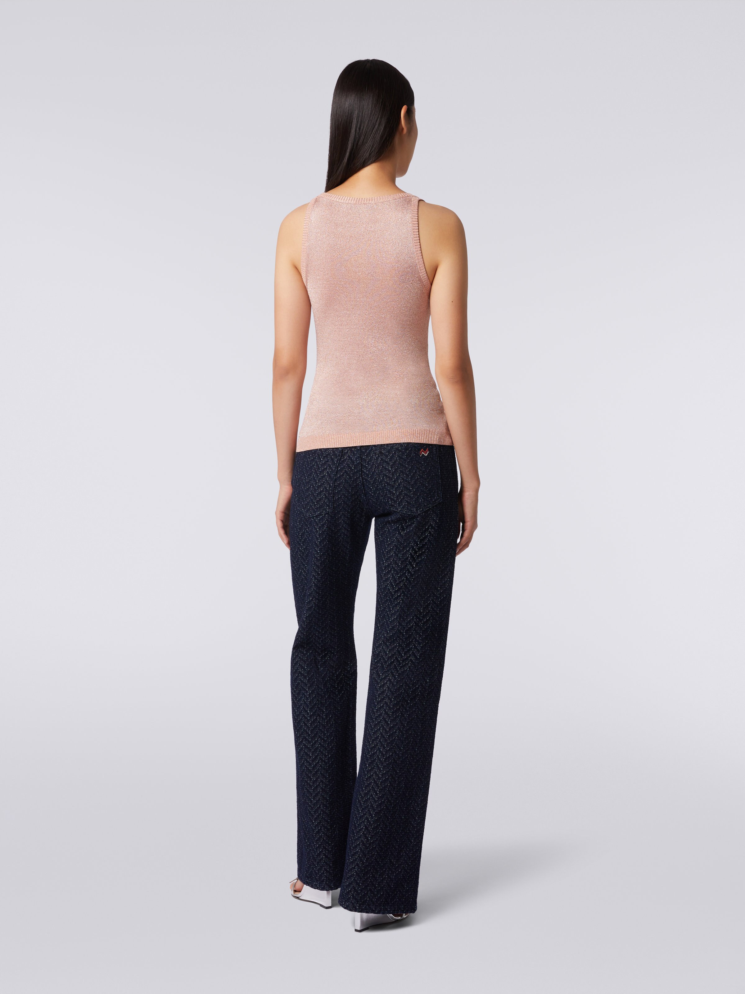 Five-pocket cotton trousers with zigzag pattern and embroidery on the back pocket, Blue - 3