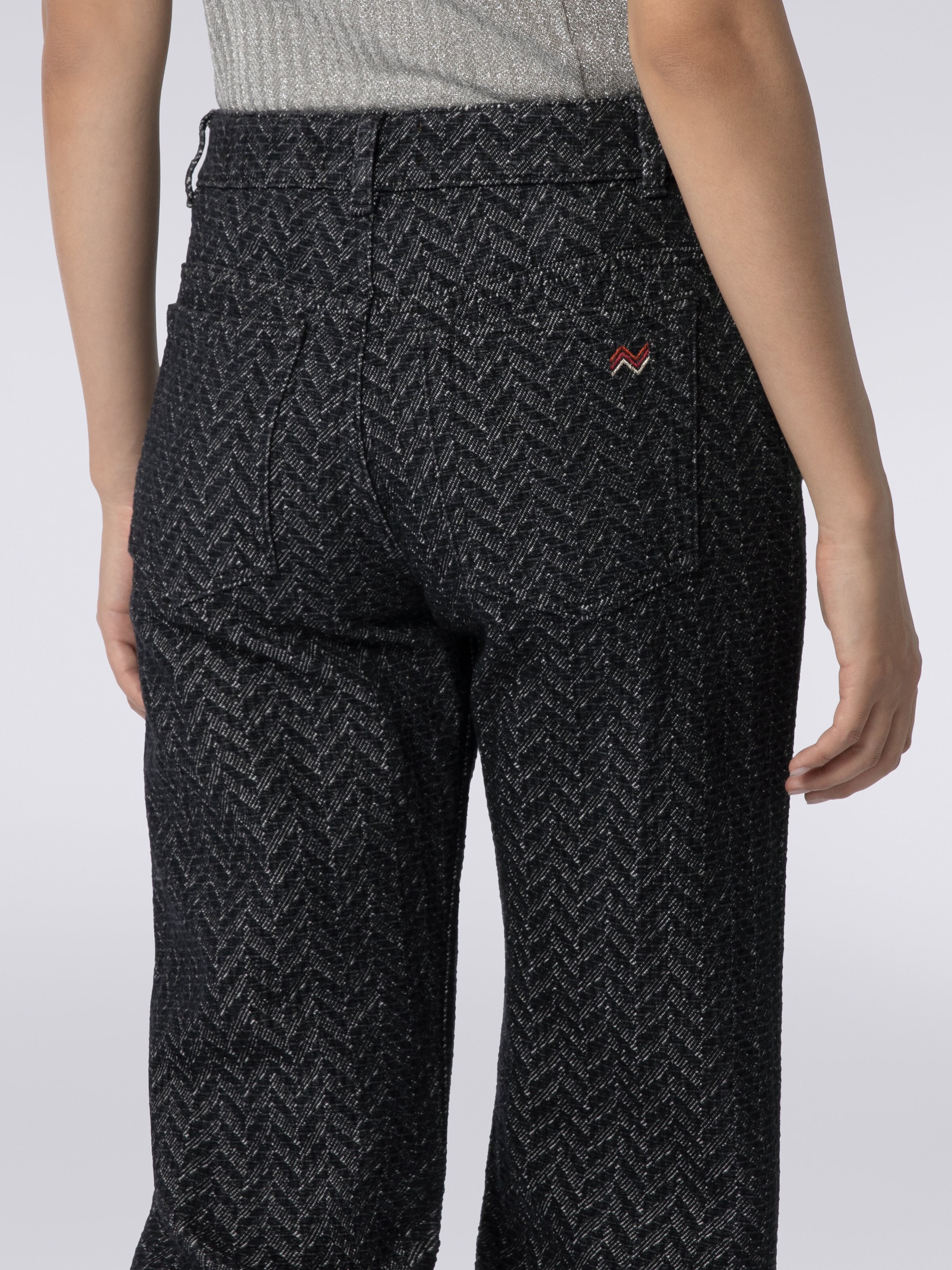Five-pocket cotton trousers with zigzag pattern and embroidery on the back pocket  , Black    - 4