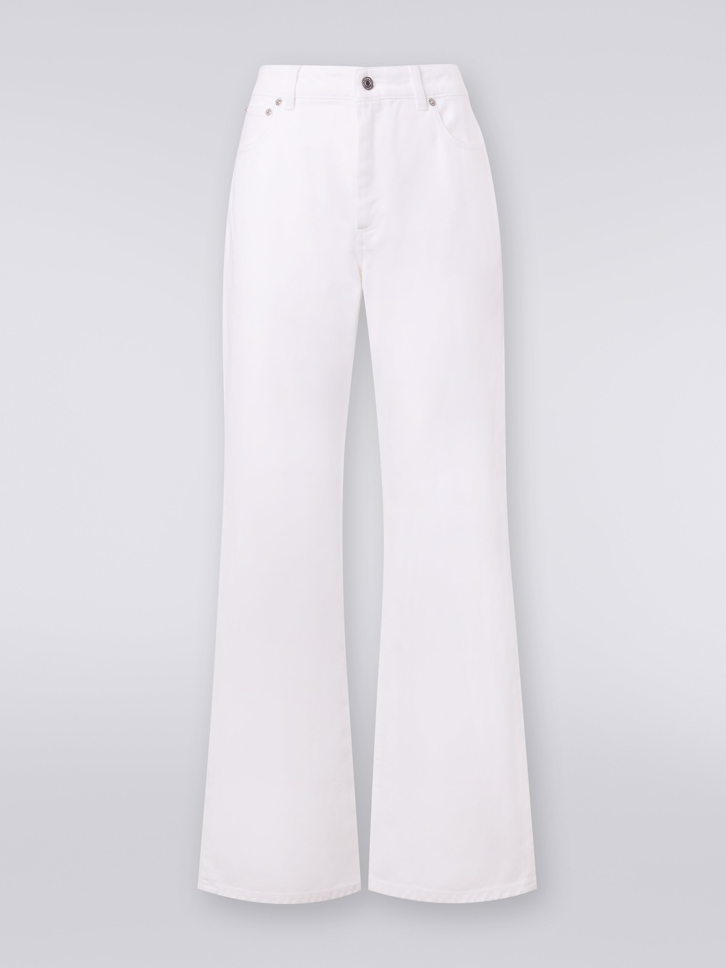 Five-pocket palazzo trousers with zigzag embroidery on the back pocket  , White  - 0