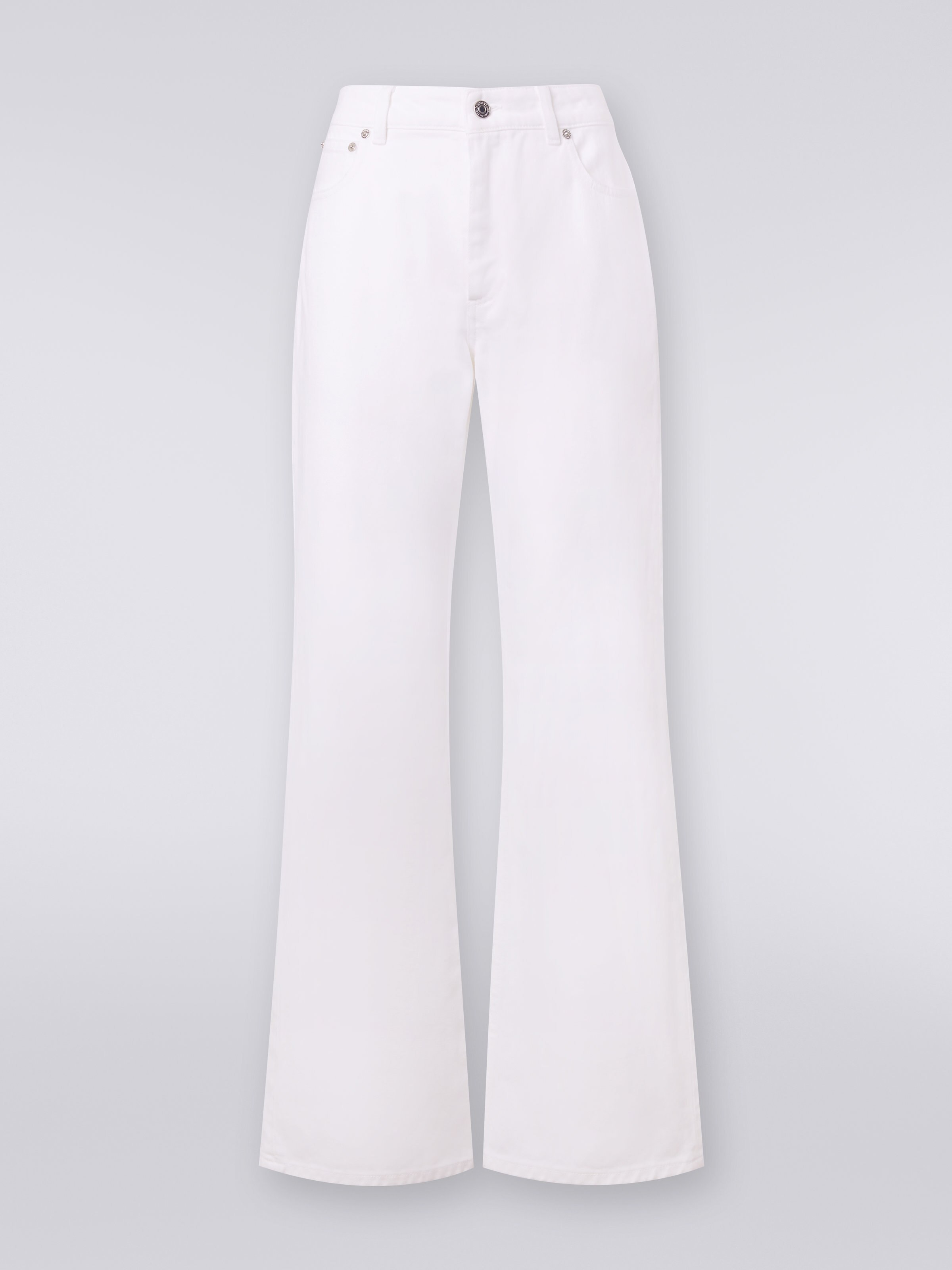 Five-pocket palazzo trousers with zigzag embroidery on the back pocket, White  - 0