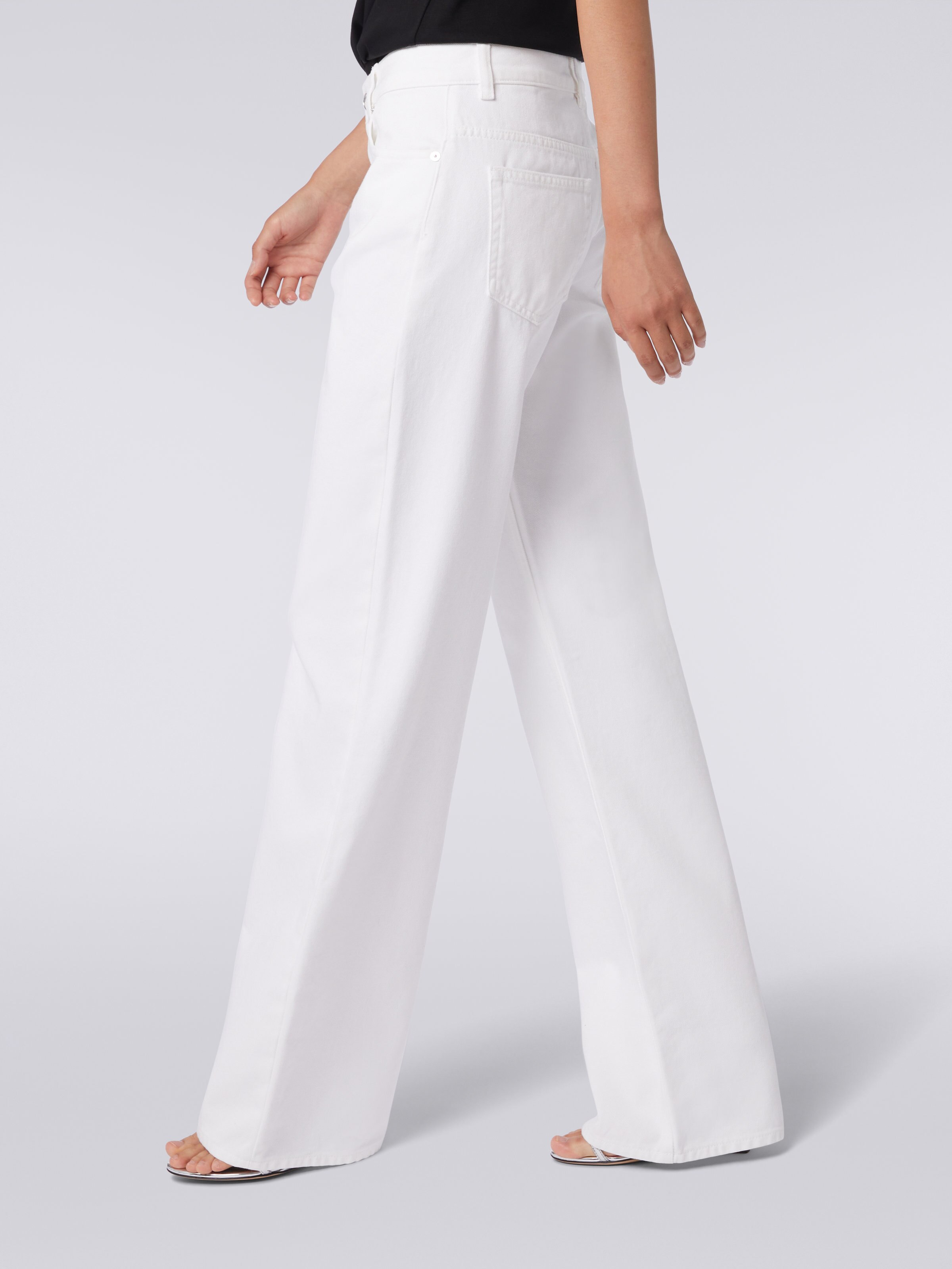 Five-pocket palazzo trousers with zigzag embroidery on the back pocket, White  - 4