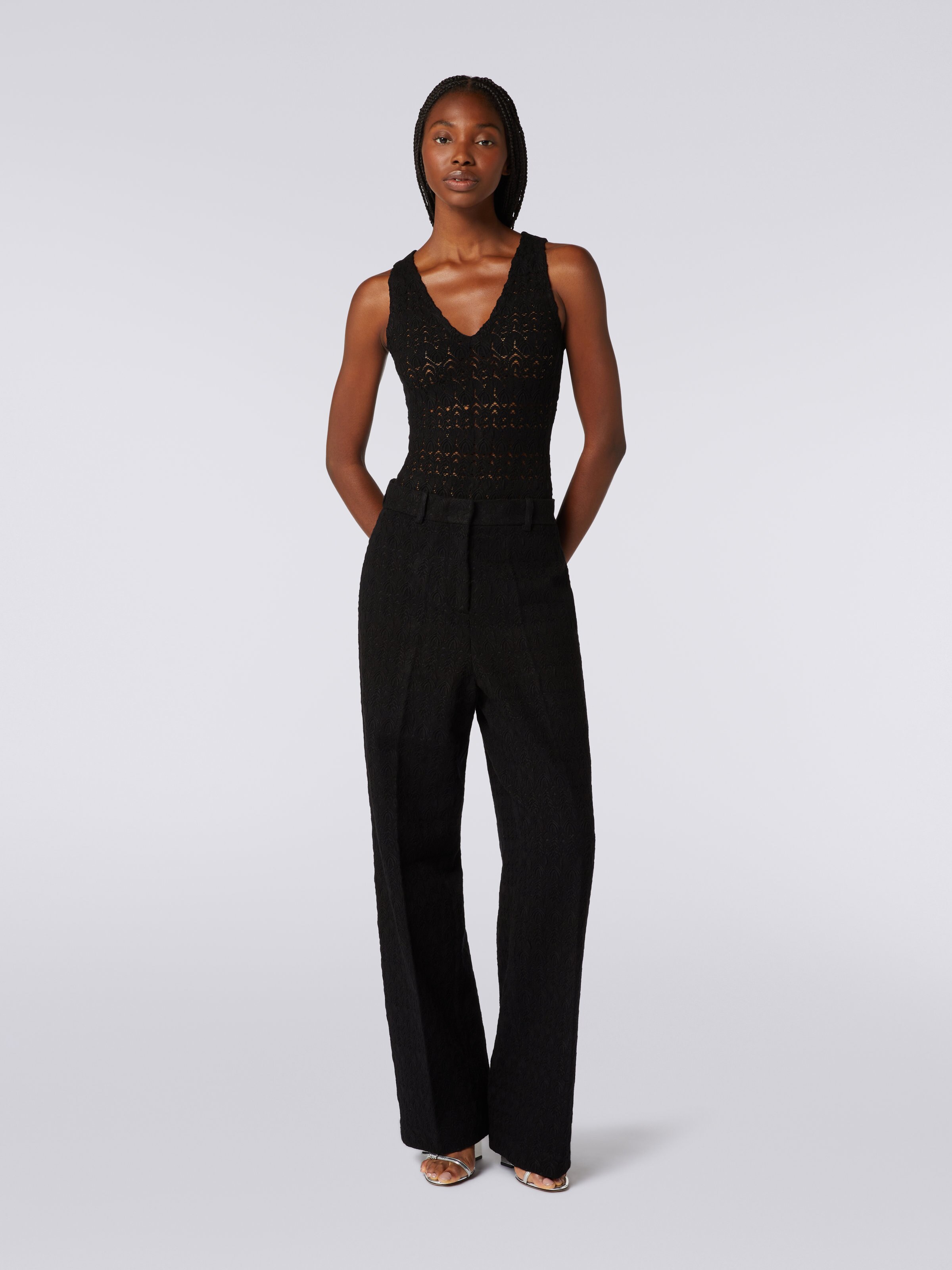 Classic trousers with lace effect , Black    - 1