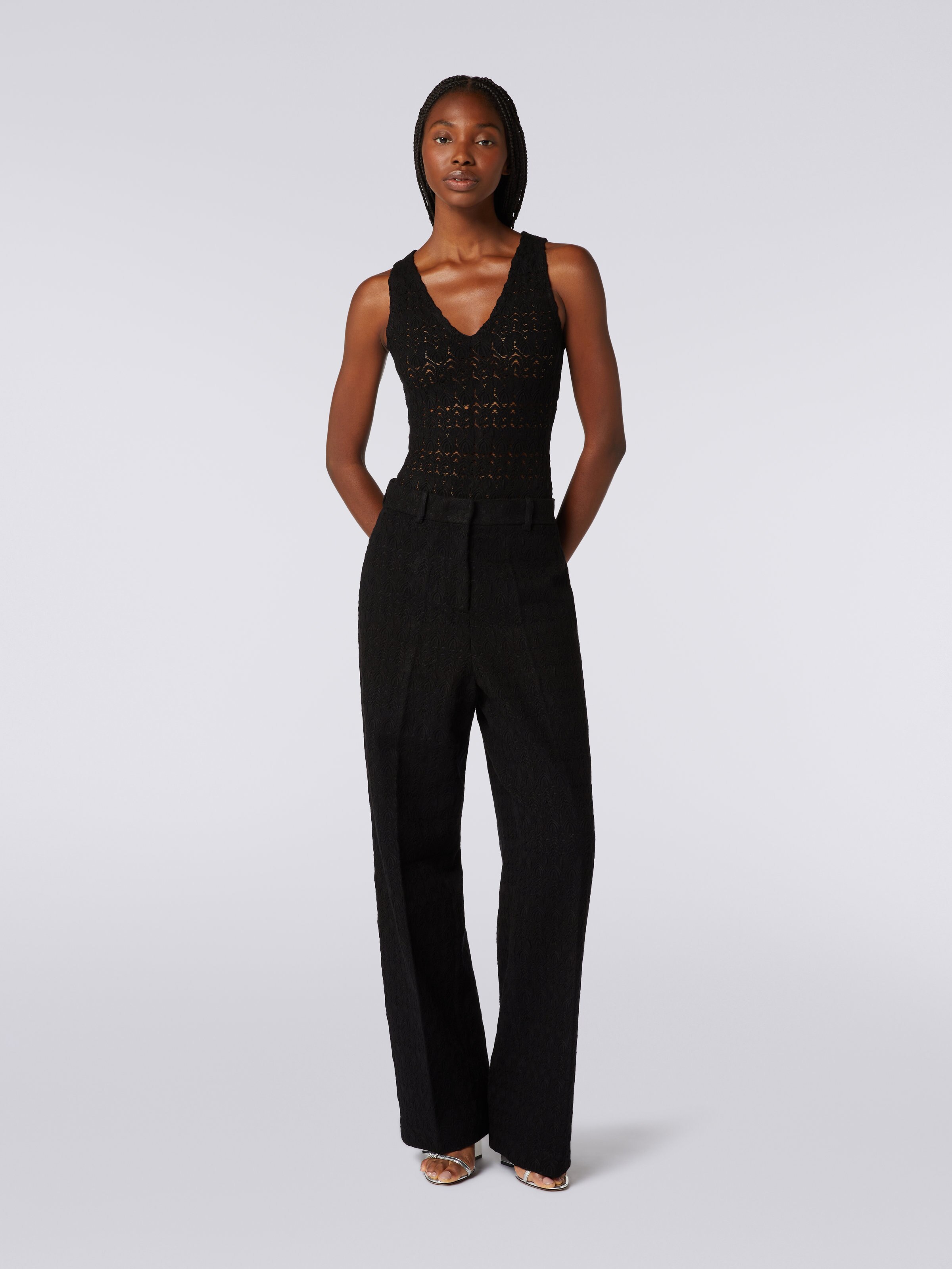 Classic trousers with lace effect, Black    - 1