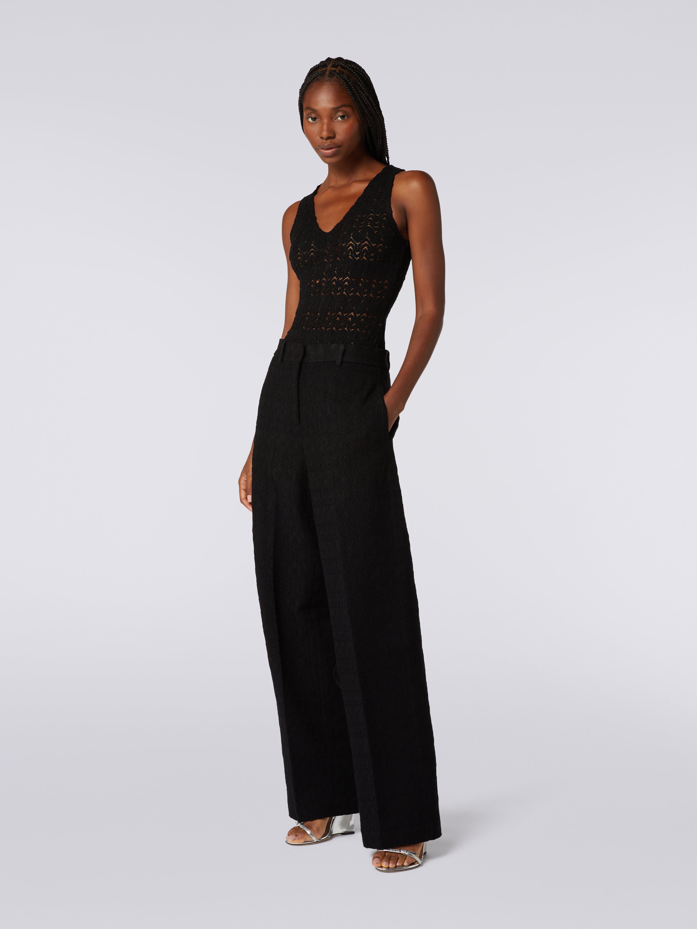 Classic trousers with lace effect, Black    - 2
