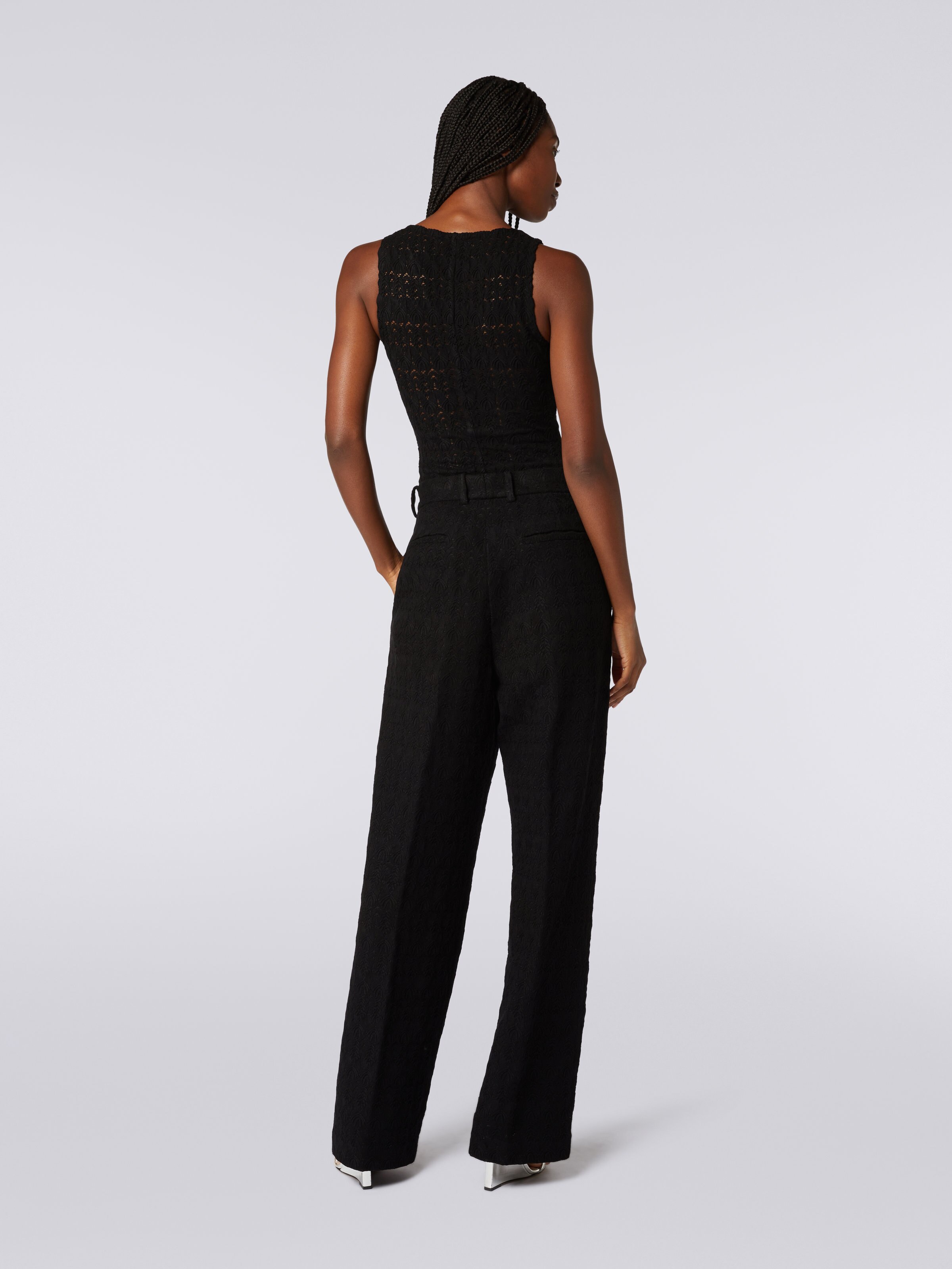 Classic trousers with lace effect, Black    - 3