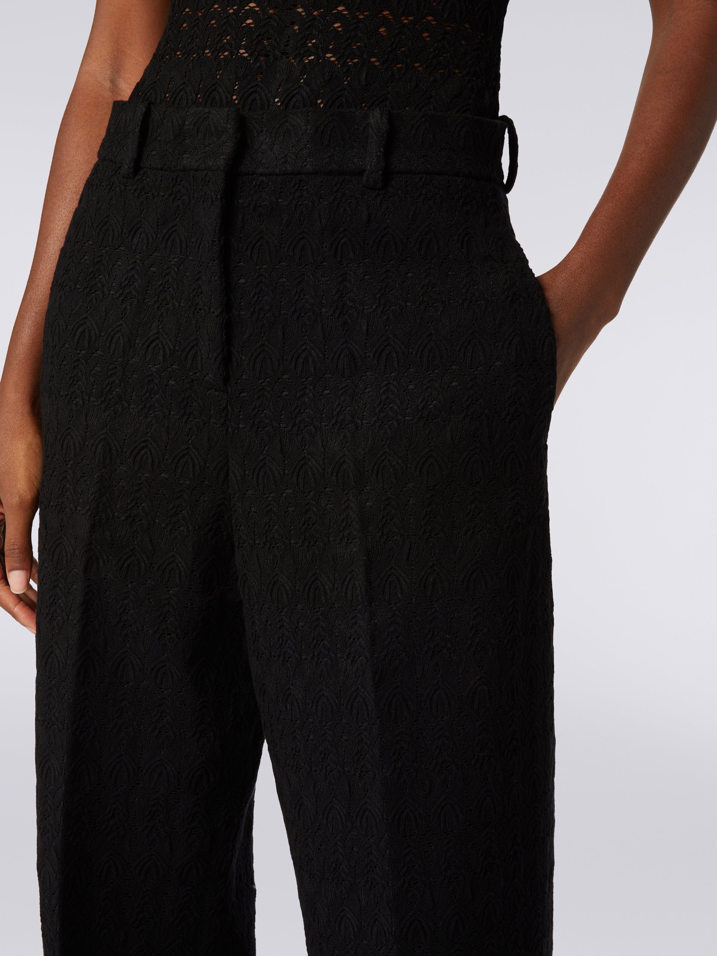 Classic trousers with lace effect, Black    - 4