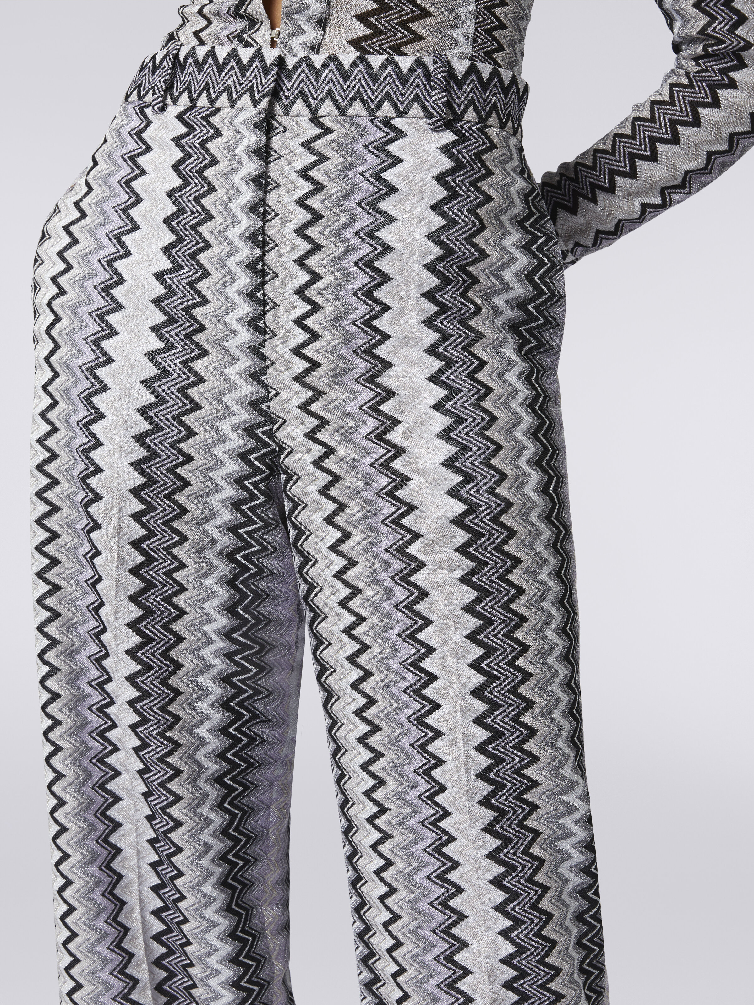 Pantalon droit en viscose zig zag avec lurex, Multicolore  - 4