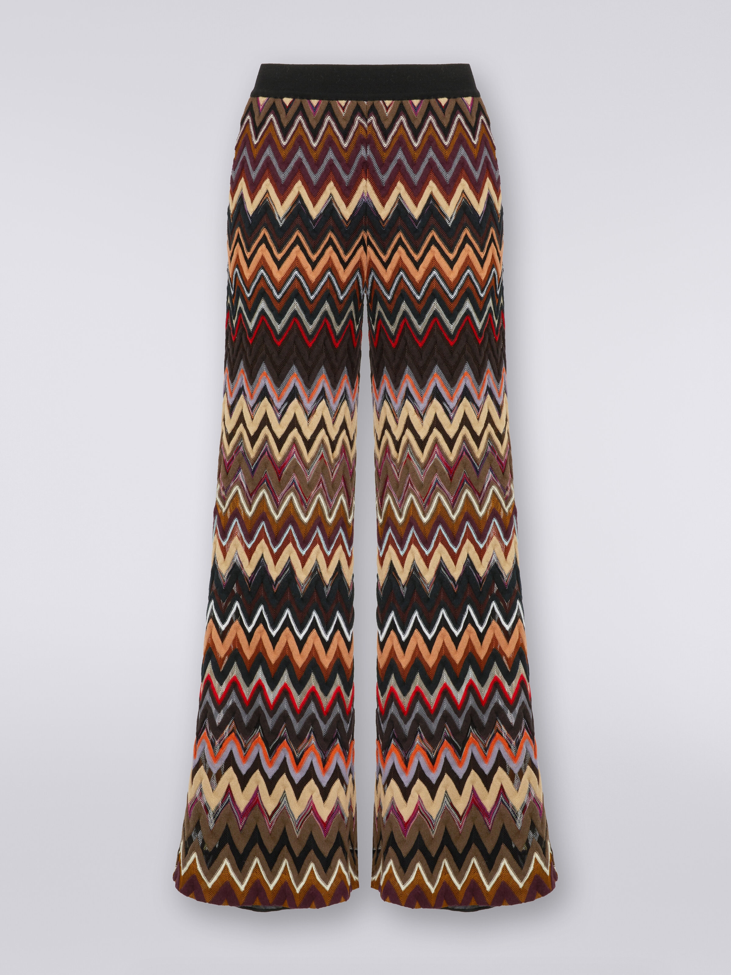 Palazzo trousers in wool and viscose with zigzag pattern, Multicoloured  - 0