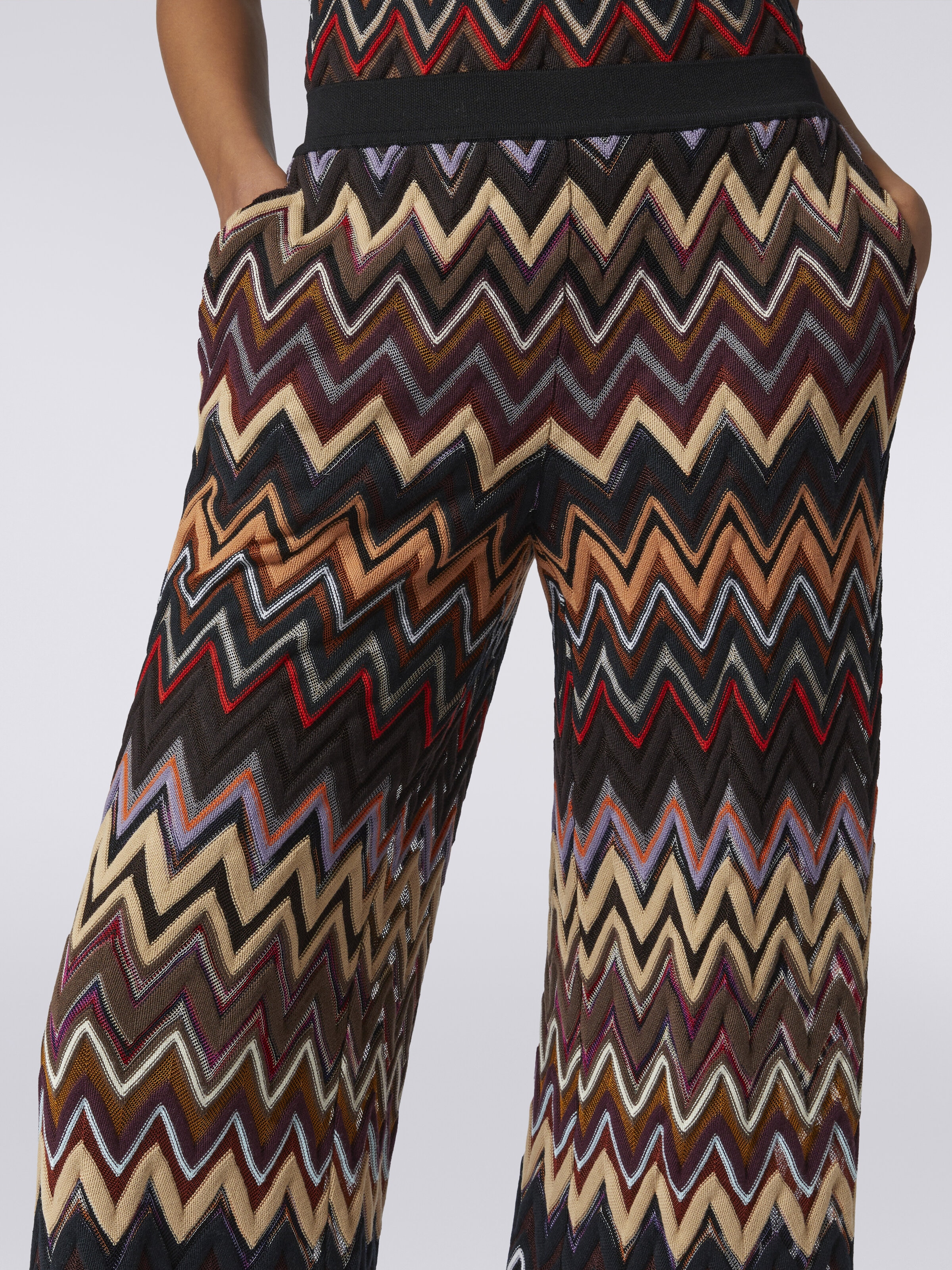 Pantaloni a palazzo in lana e viscosa zig zag, Multicolore  - 4