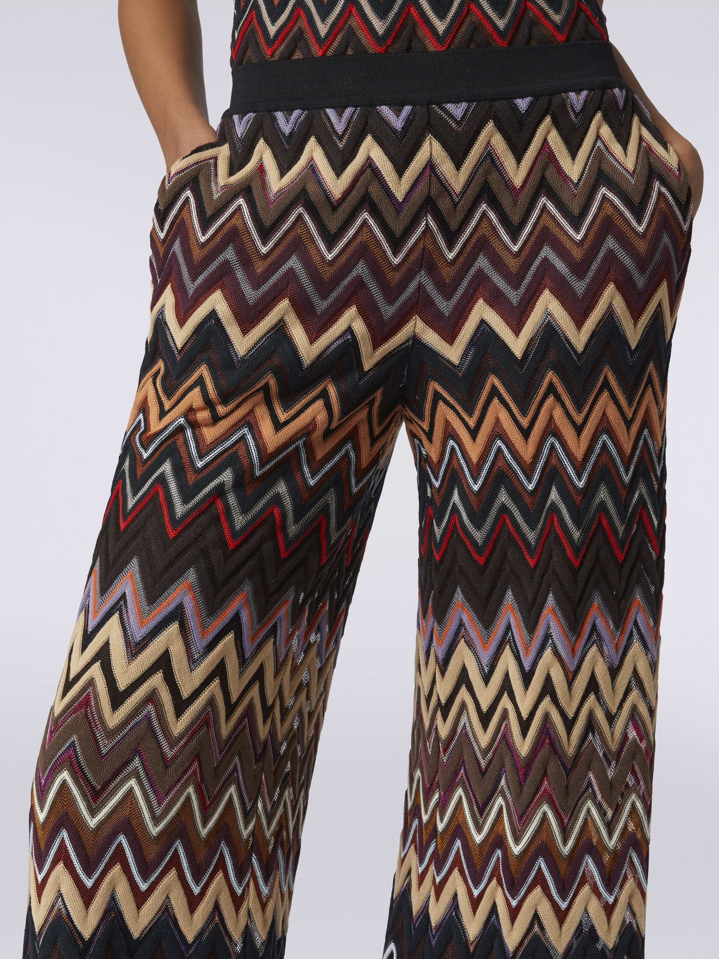 Pantalon palazzo en laine et viscose zig zag, Multicolore  - 4