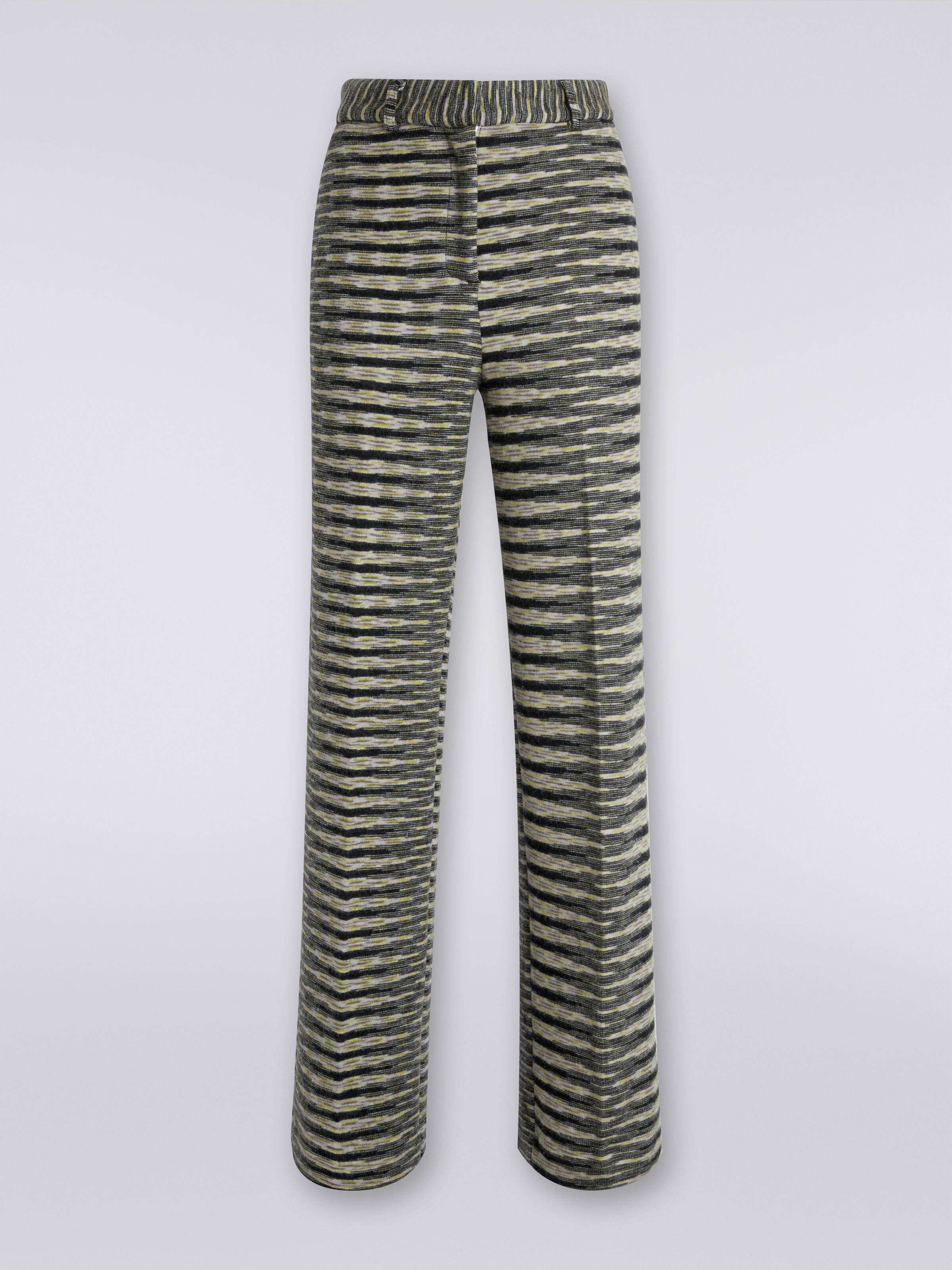 Pantalon droit à taille haute en laine mélangée , Multicolore  - 0
