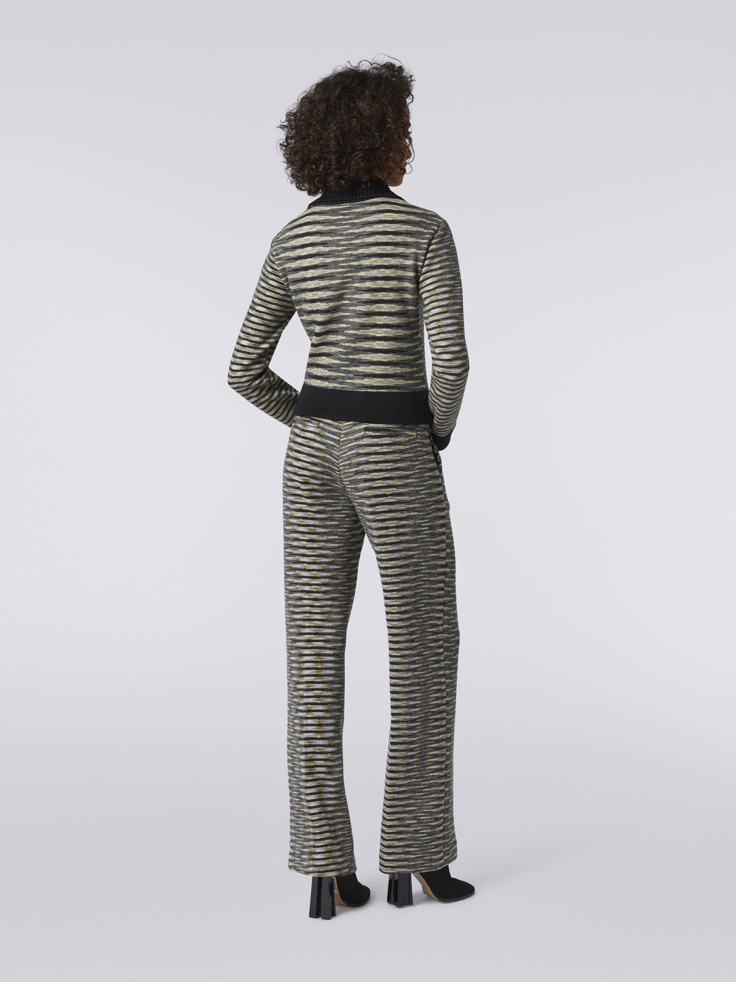 Pantalon droit à taille haute en laine mélangée , Multicolore  - 3