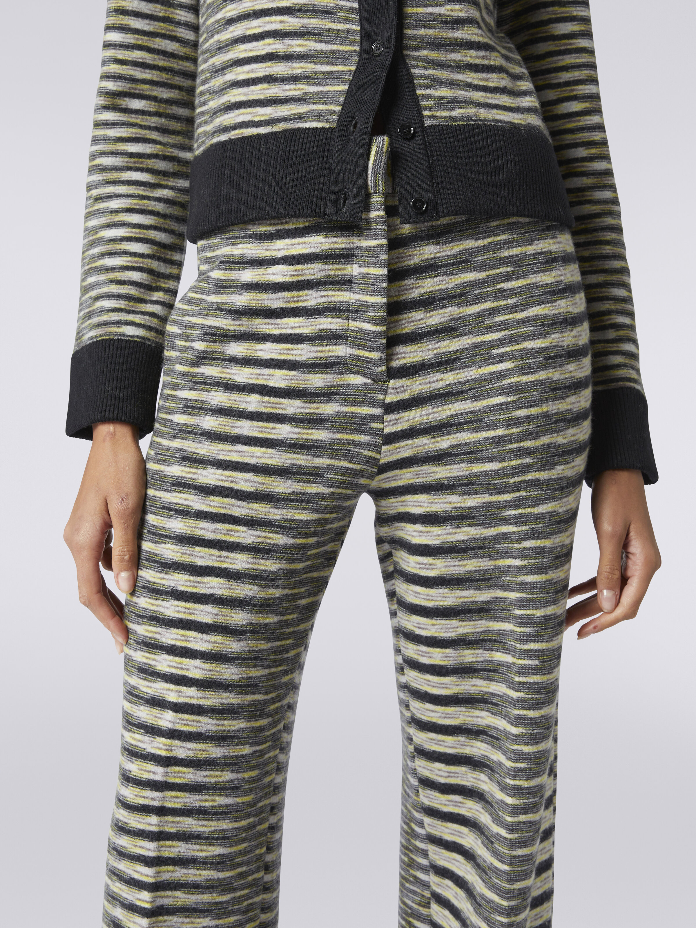 Pantalon droit à taille haute en laine mélangée , Multicolore  - 4