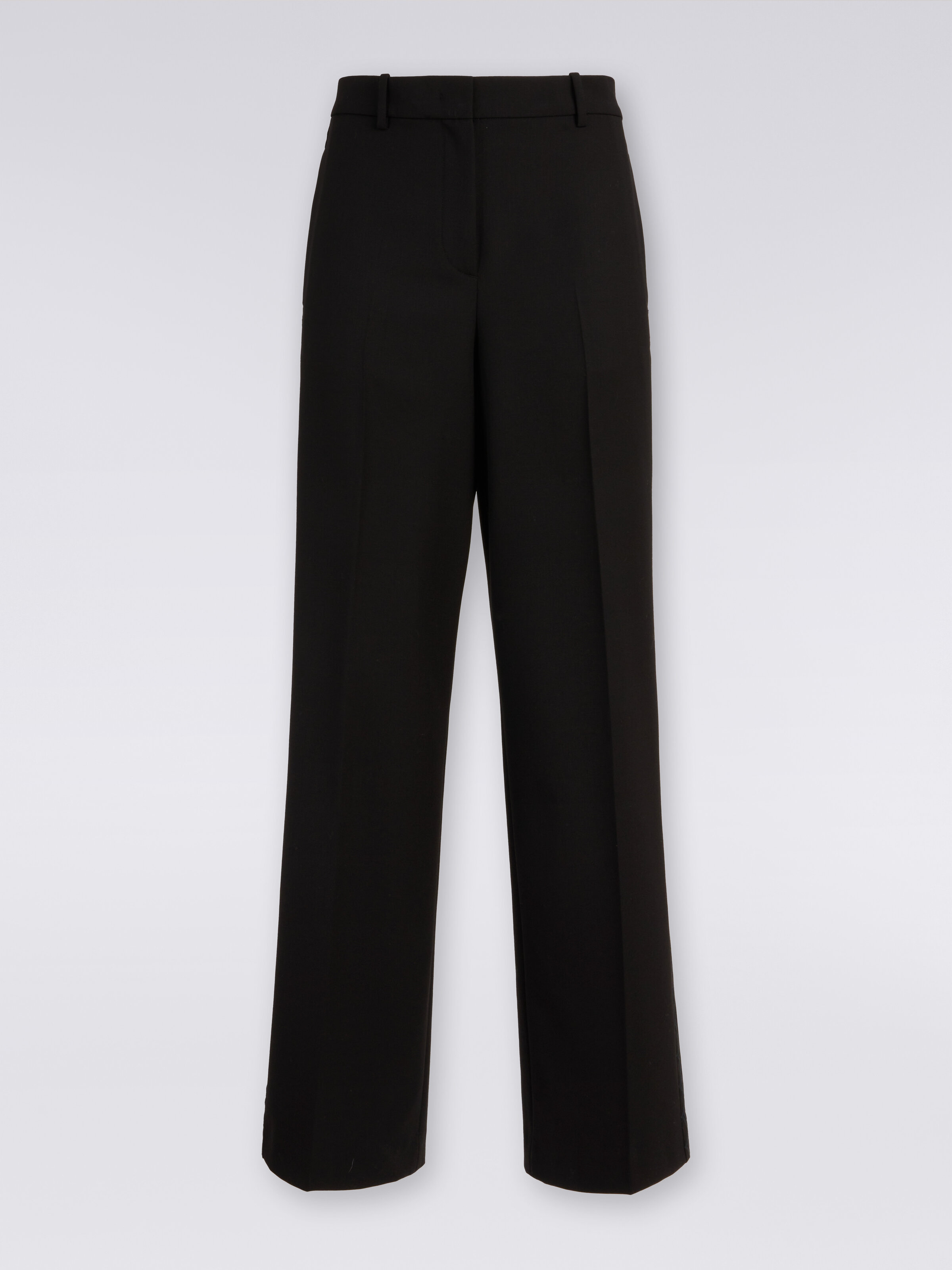 Pantalones clásicos de lana y tejido técnico, Negro    - 0
