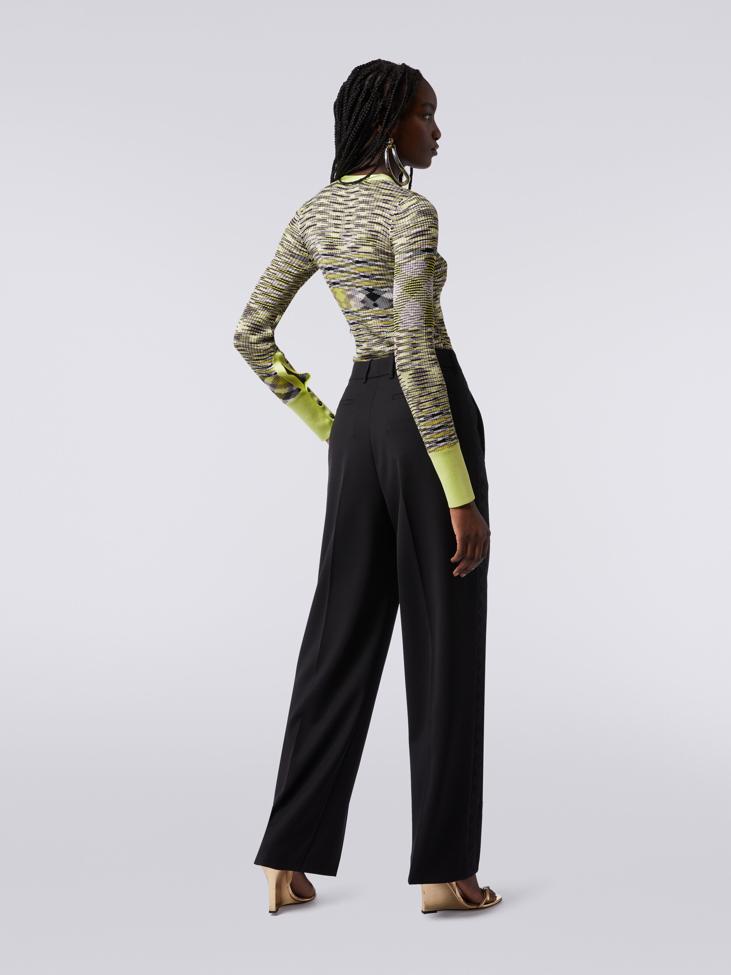 Pantalones clásicos de lana y tejido técnico, Negro    - 3