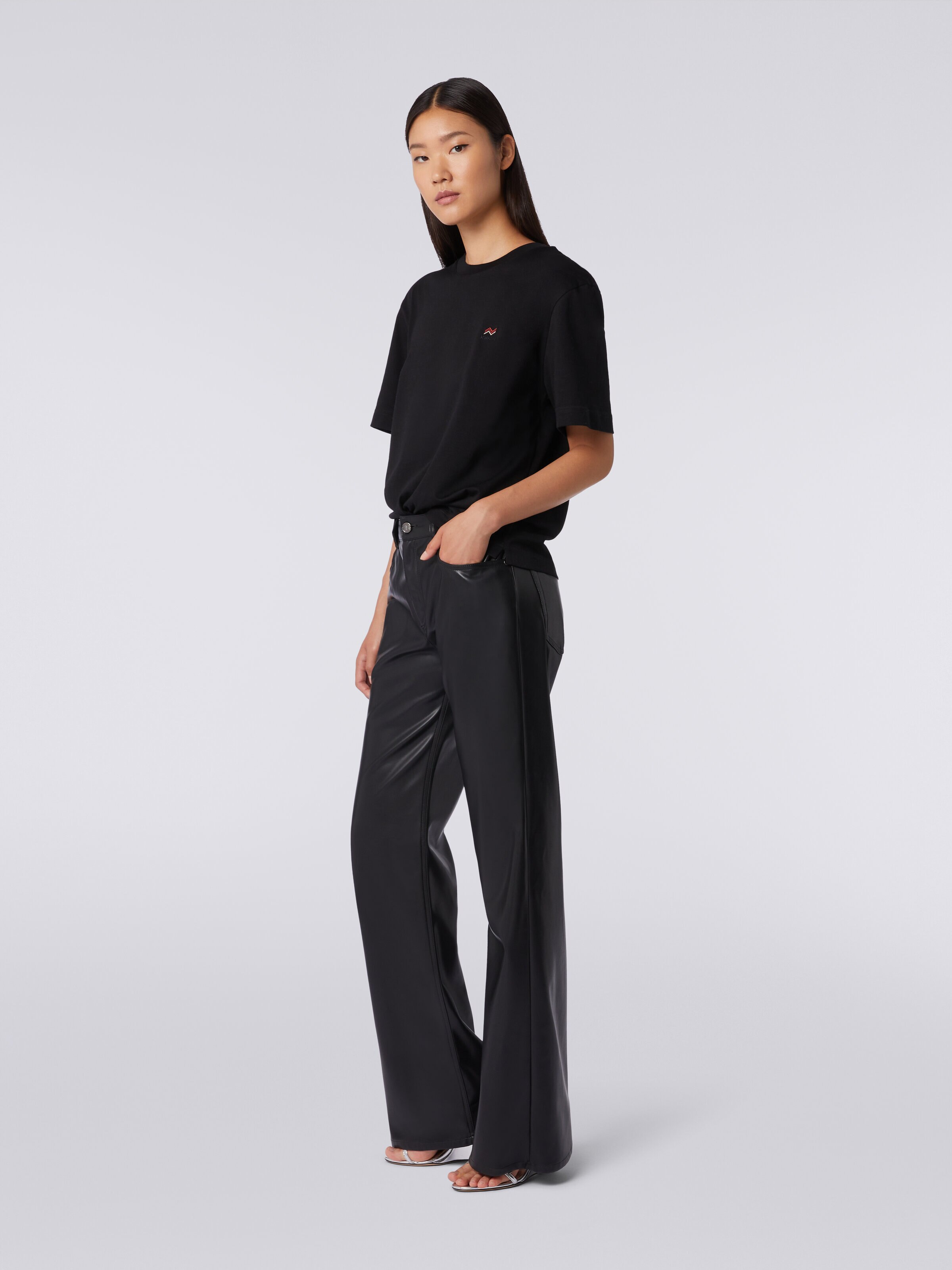 Eco-leather five-pocket trousers, White, Black & Beige - 2