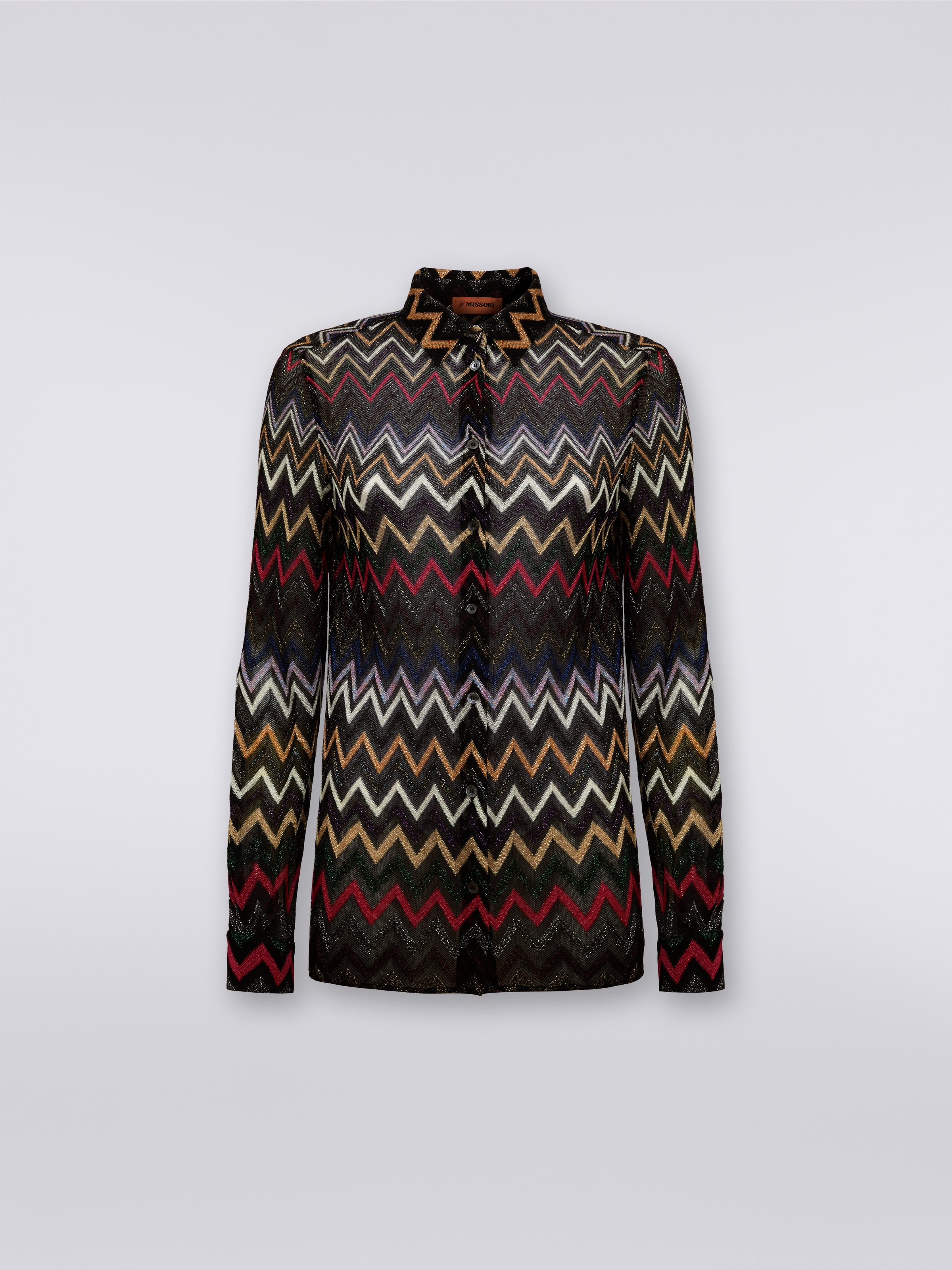 Zigzag viscose shirt with lurex, Multicoloured  - 0
