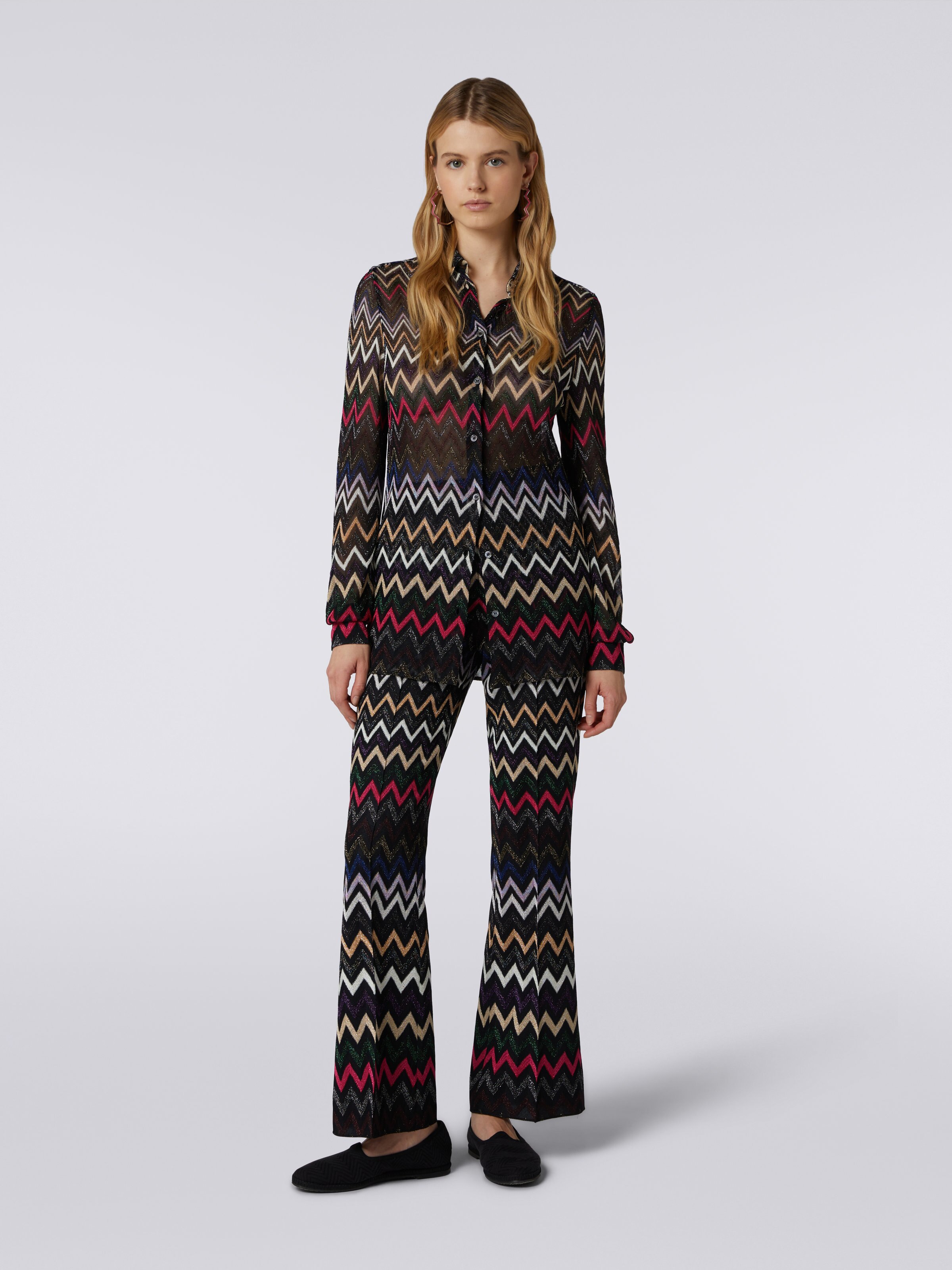 Zigzag viscose shirt with lurex , Multicoloured  - 1