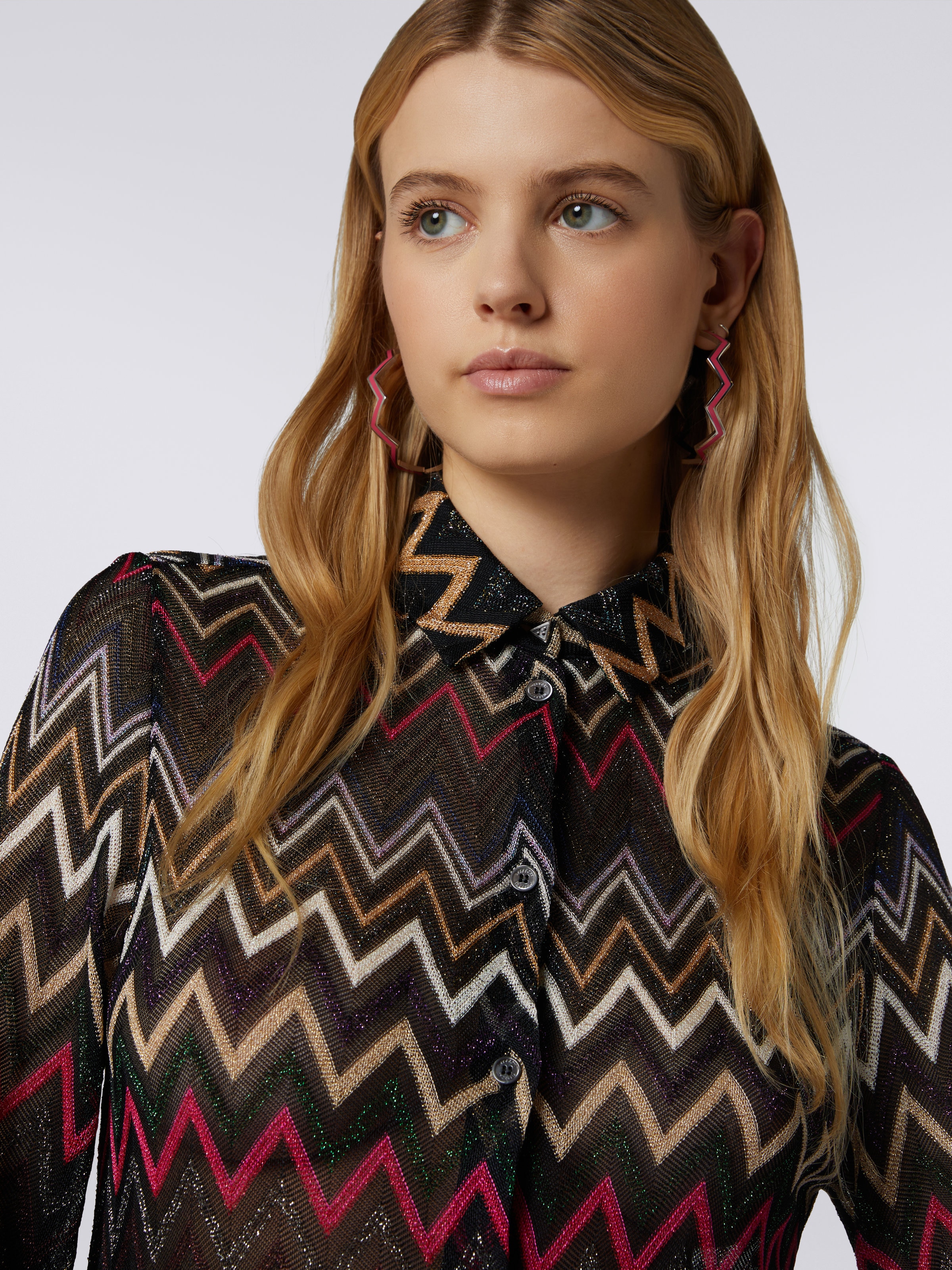 Zigzag viscose shirt with lurex, Multicoloured  - 4