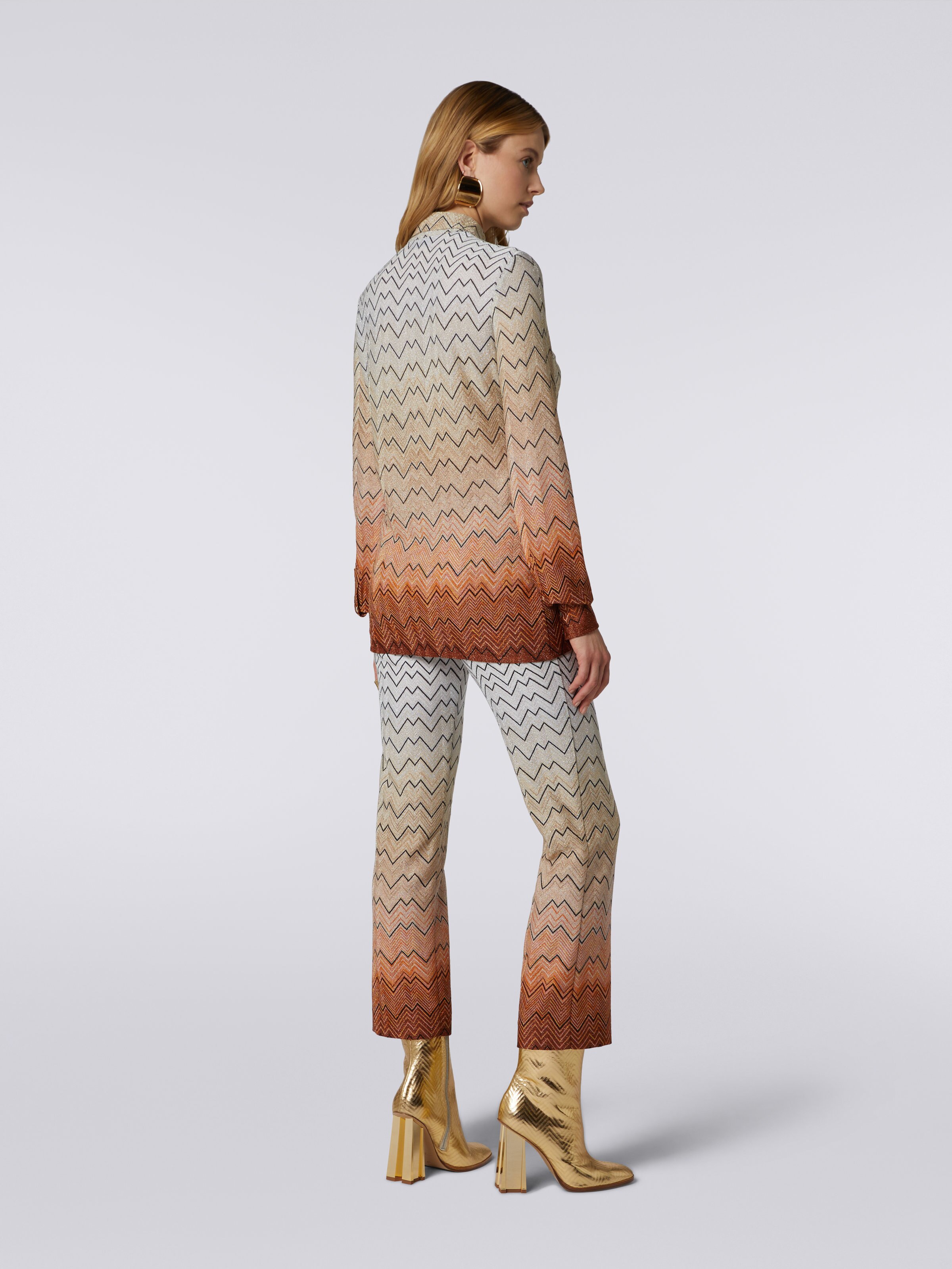 Raschel knit zigzag viscose shirt with lurex , White  - 3