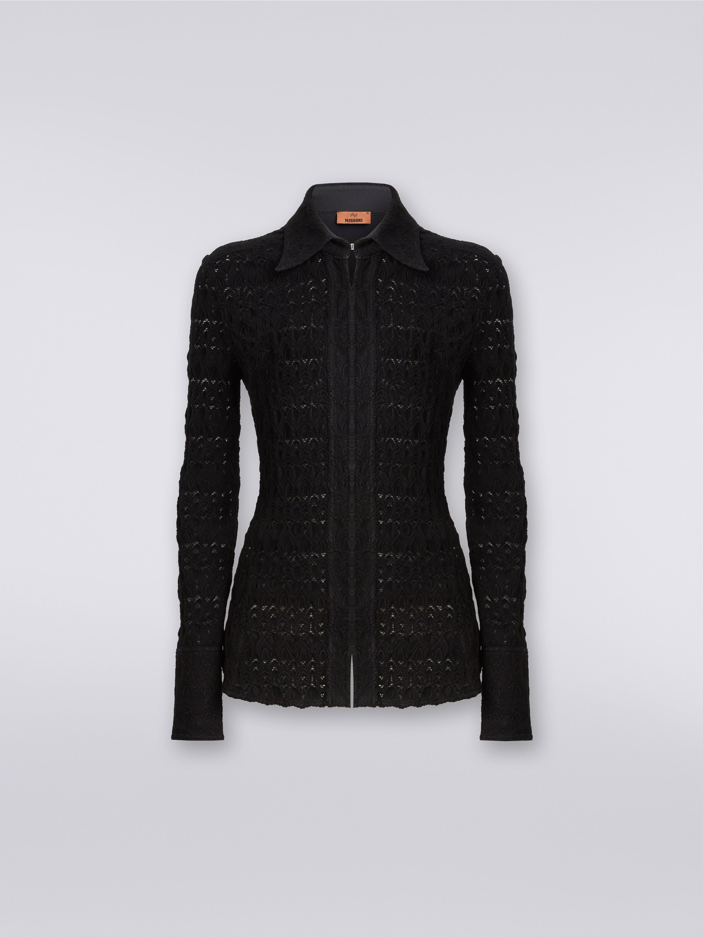 Viscose blend lace-effect shirt, Black    - 0