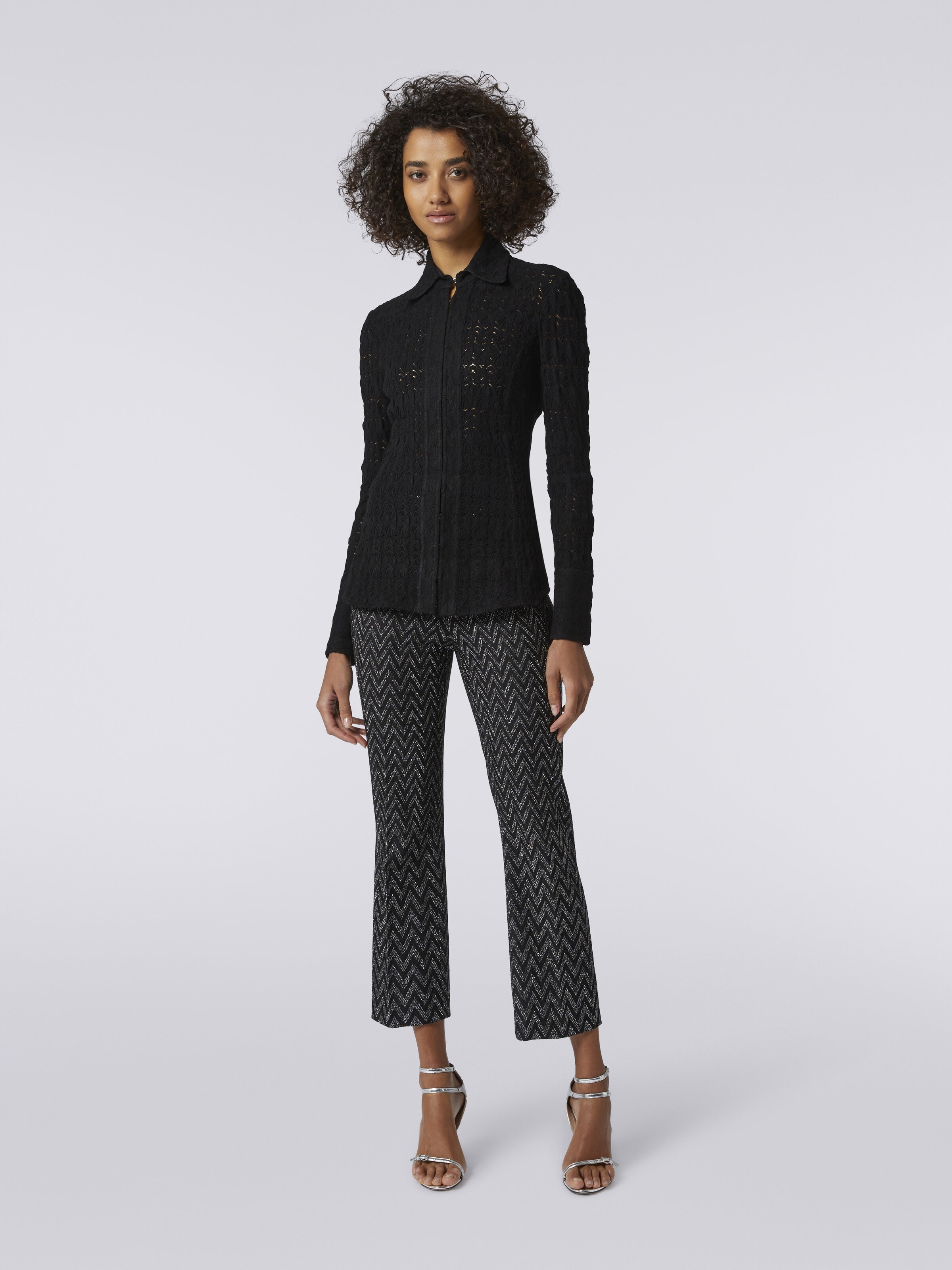 Viscose blend lace-effect shirt, Black    - 1