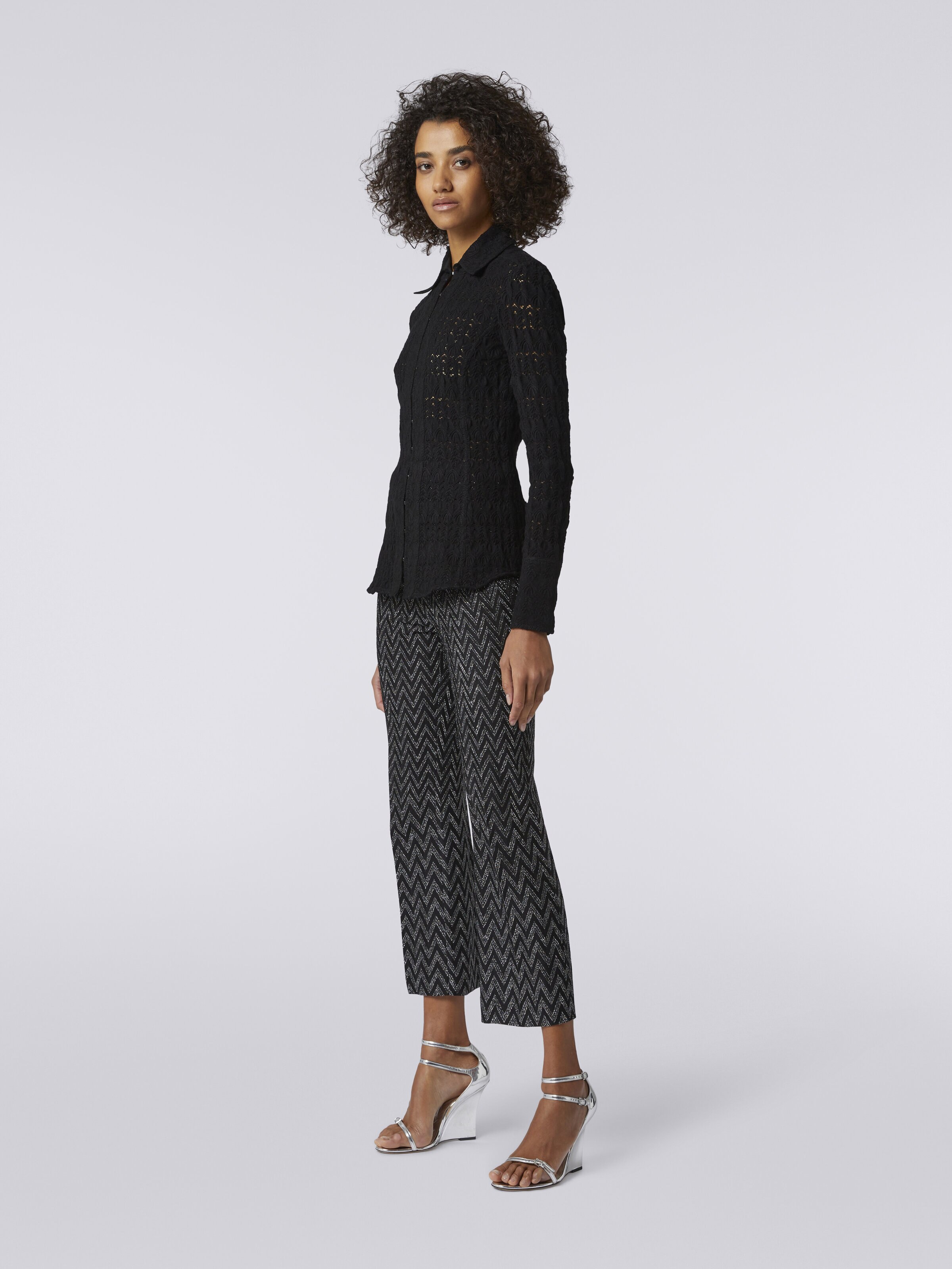 Viscose blend lace-effect shirt, Black    - 2