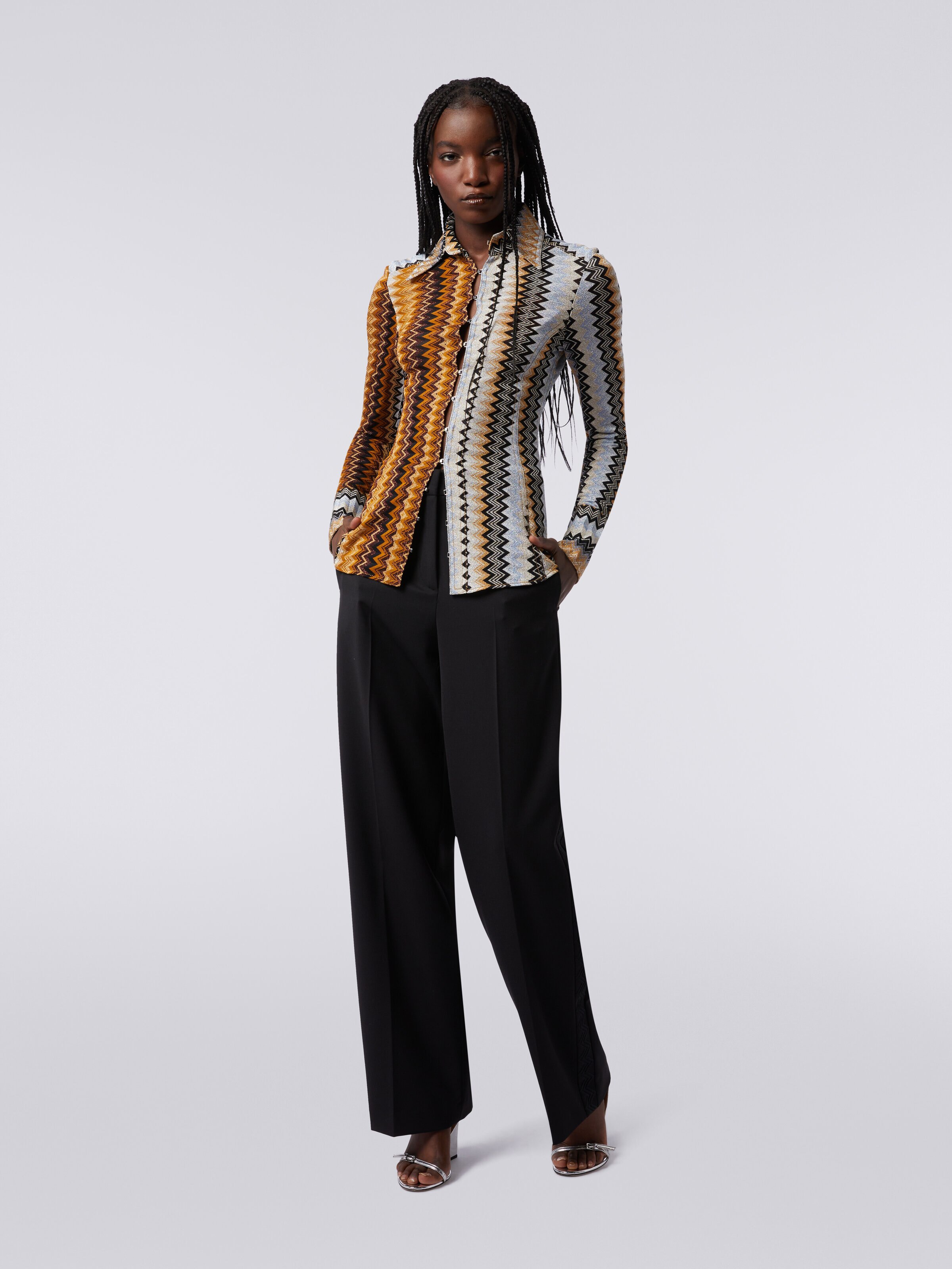 Viscose chevron shirt with lurex, Multicoloured  - 1