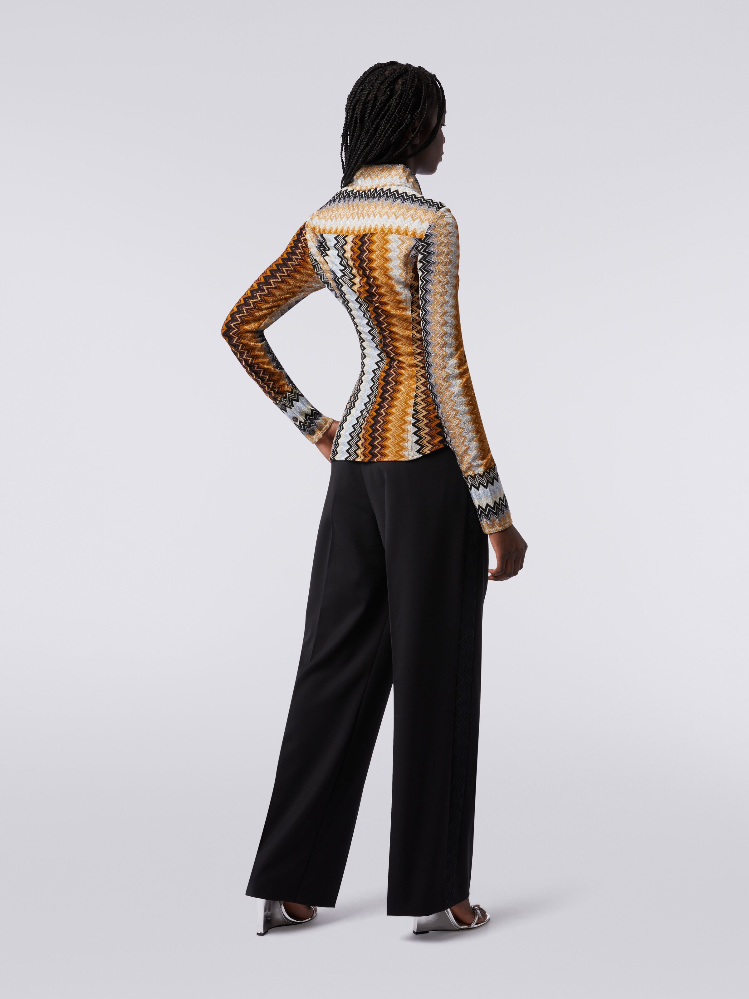 Viscose chevron shirt with lurex, Multicoloured  - 3