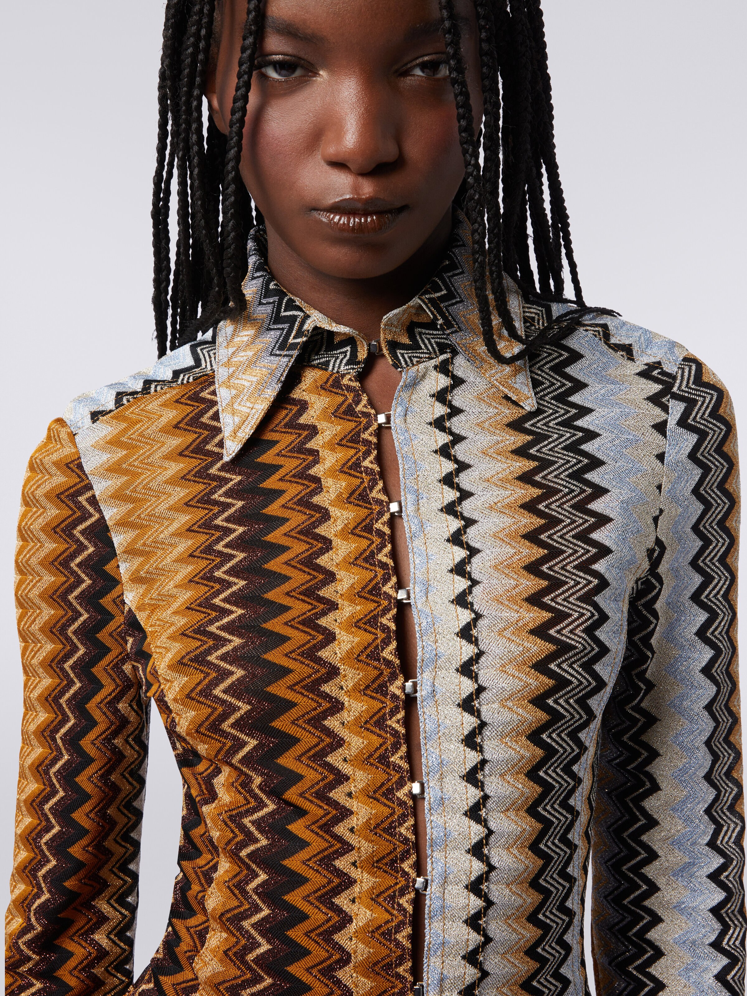 Viscose chevron shirt with lurex, Multicoloured  - 4