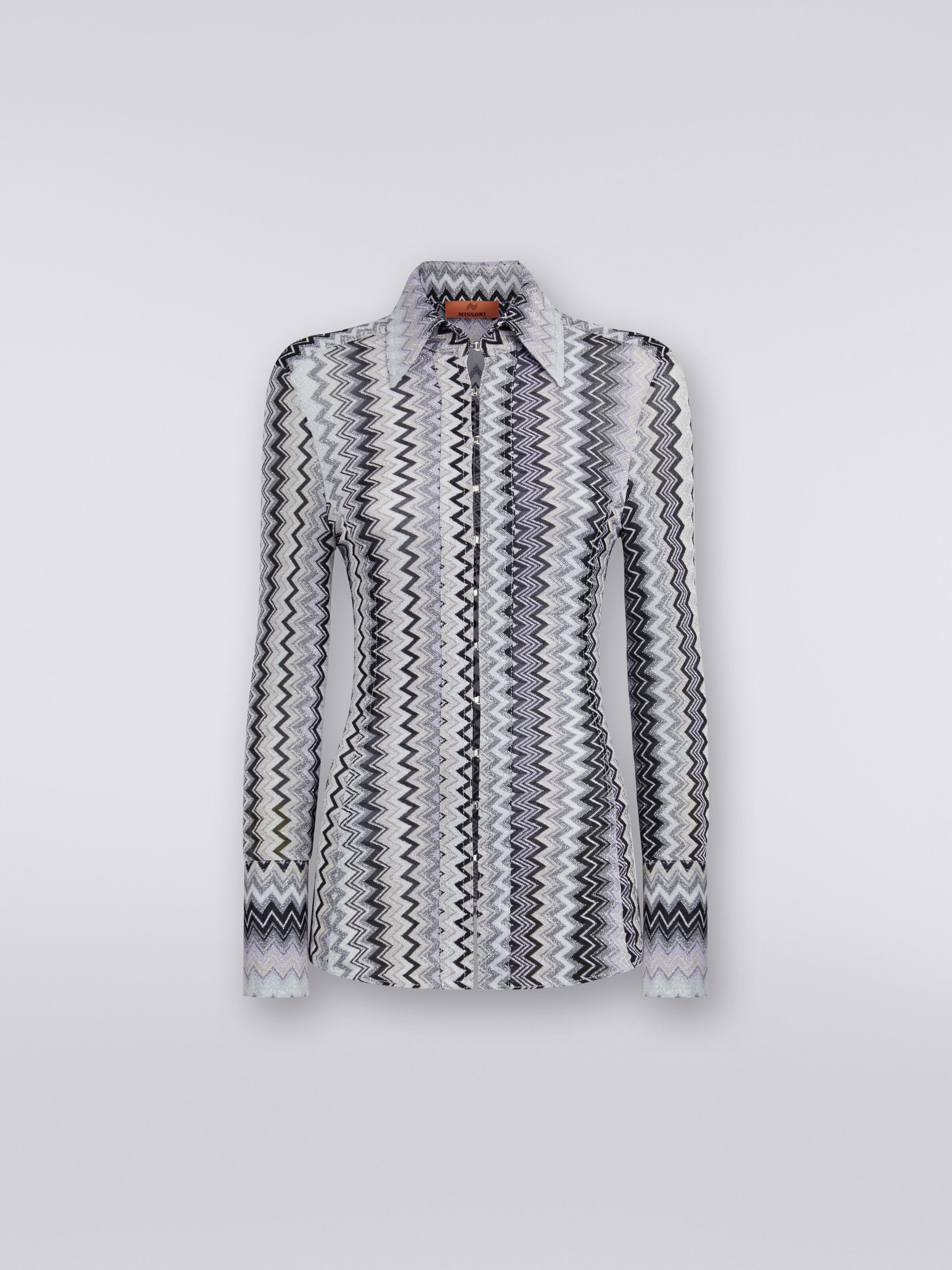 Viscose chevron shirt with lurex, Multicoloured  - 0