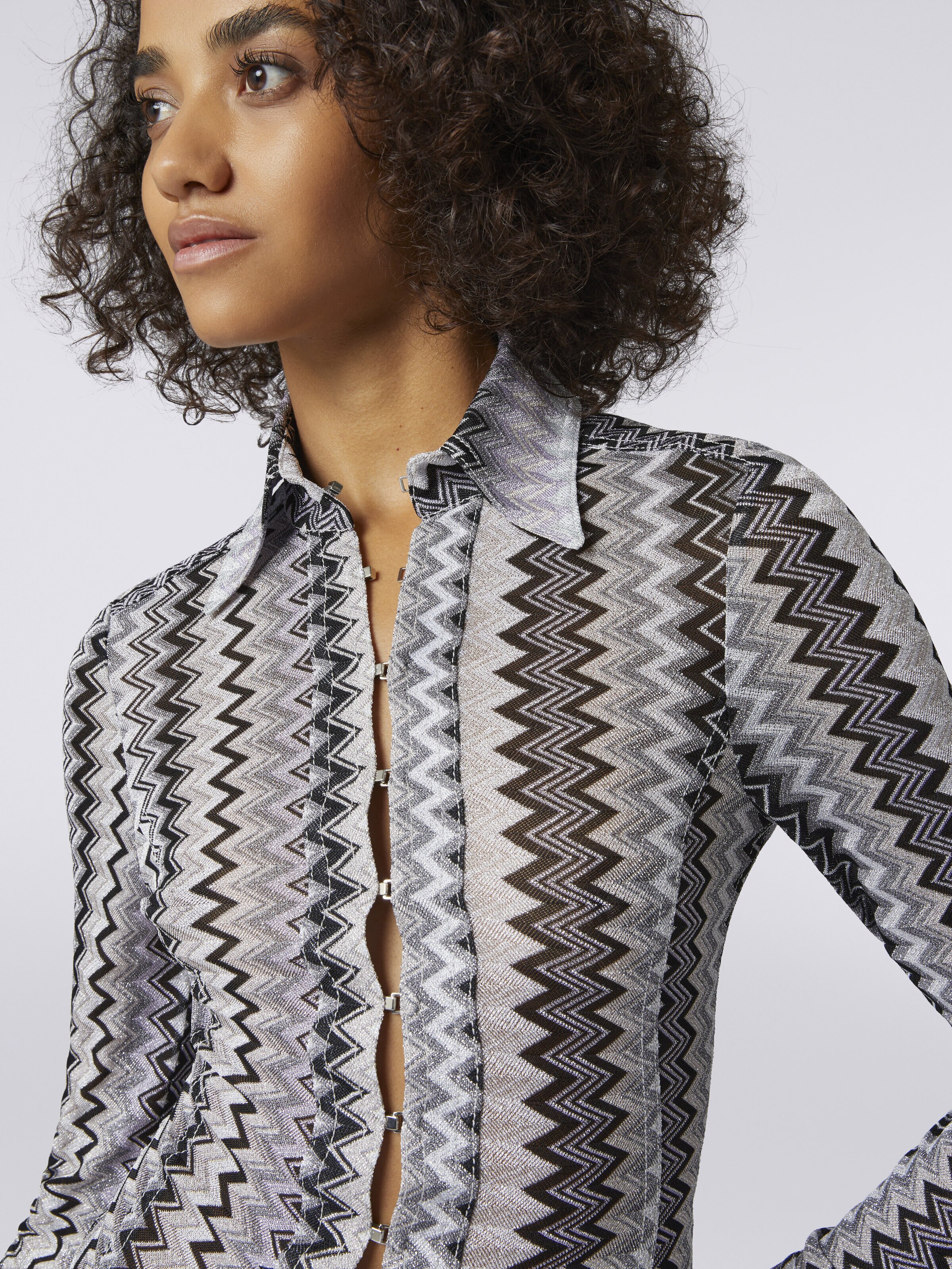 Viscose chevron shirt with lurex, Multicoloured  - 4