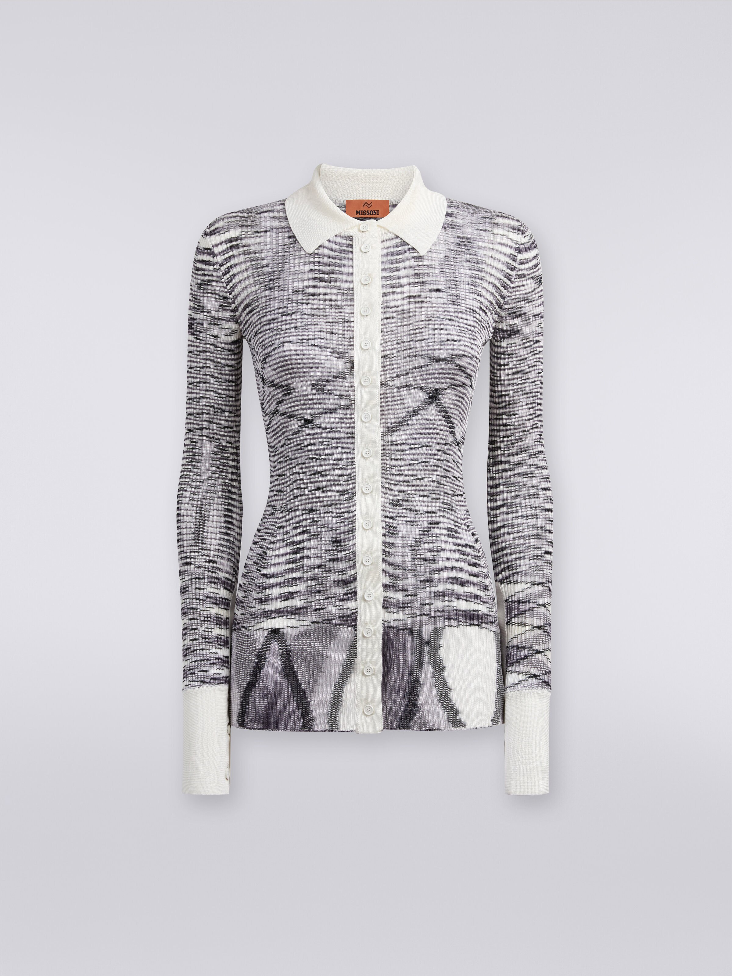 Ribbed slub viscose shirt, Purple  - 0