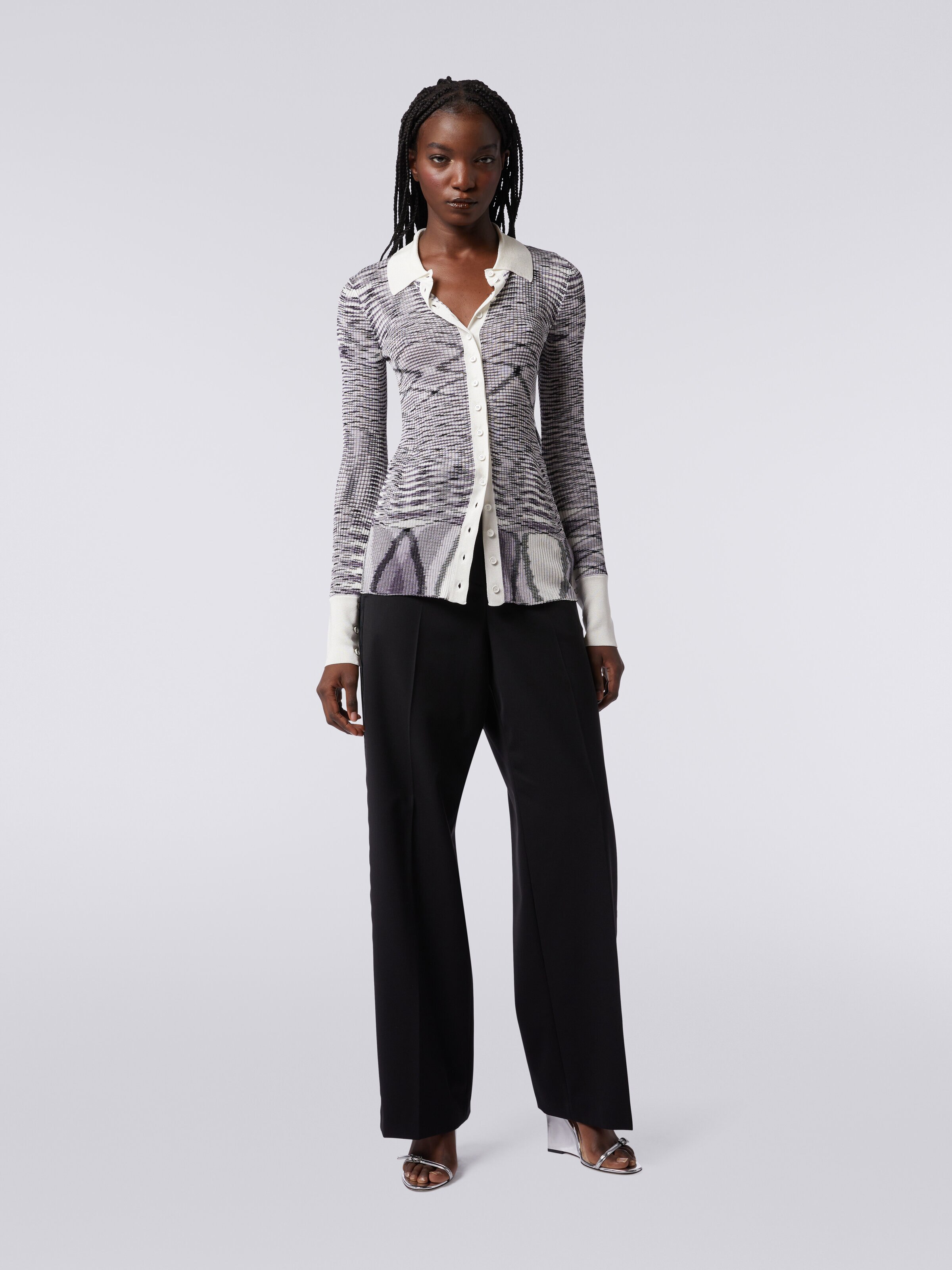 Ribbed slub viscose shirt, Purple  - 1