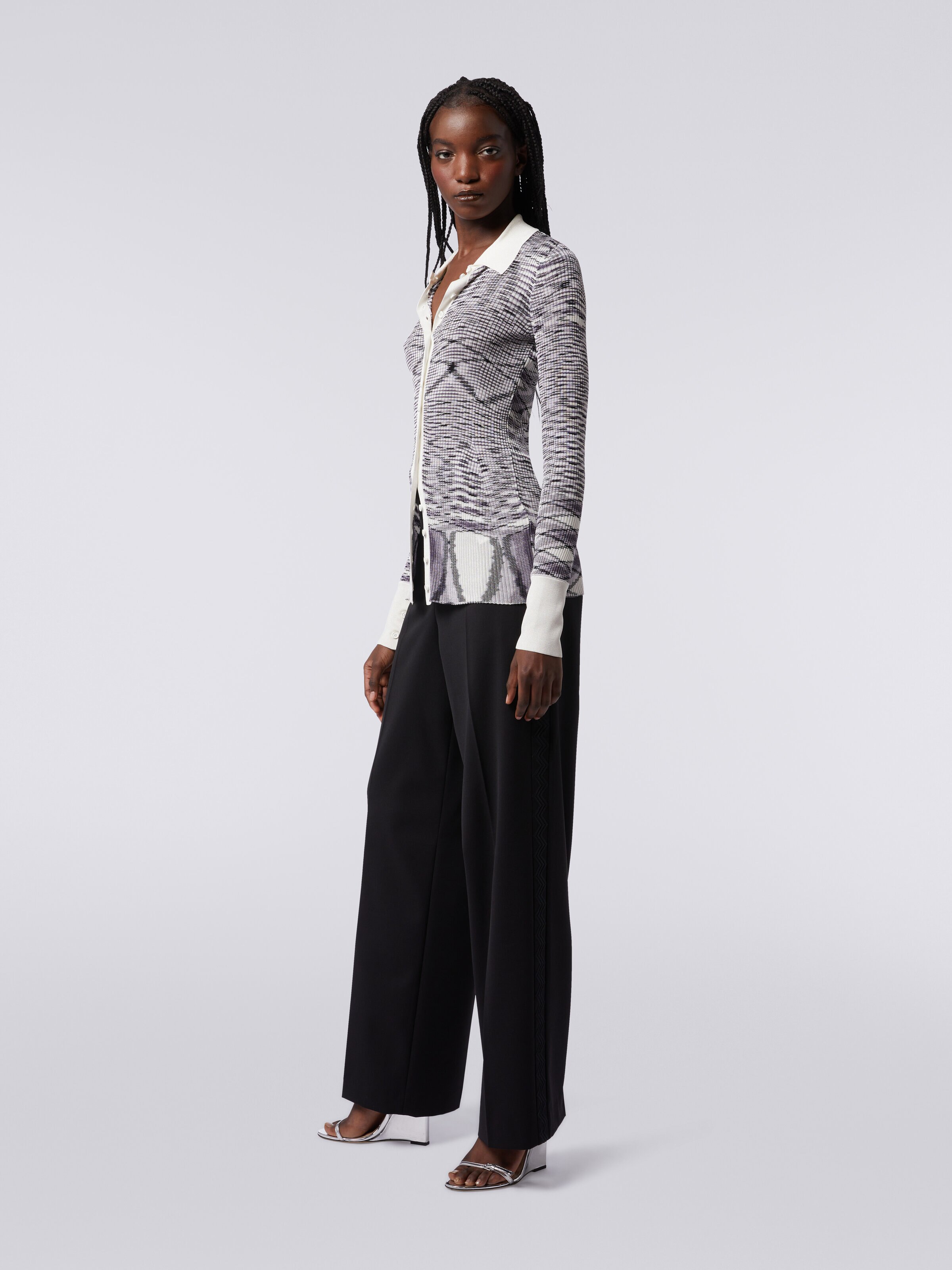 Ribbed slub viscose shirt, Purple  - 2