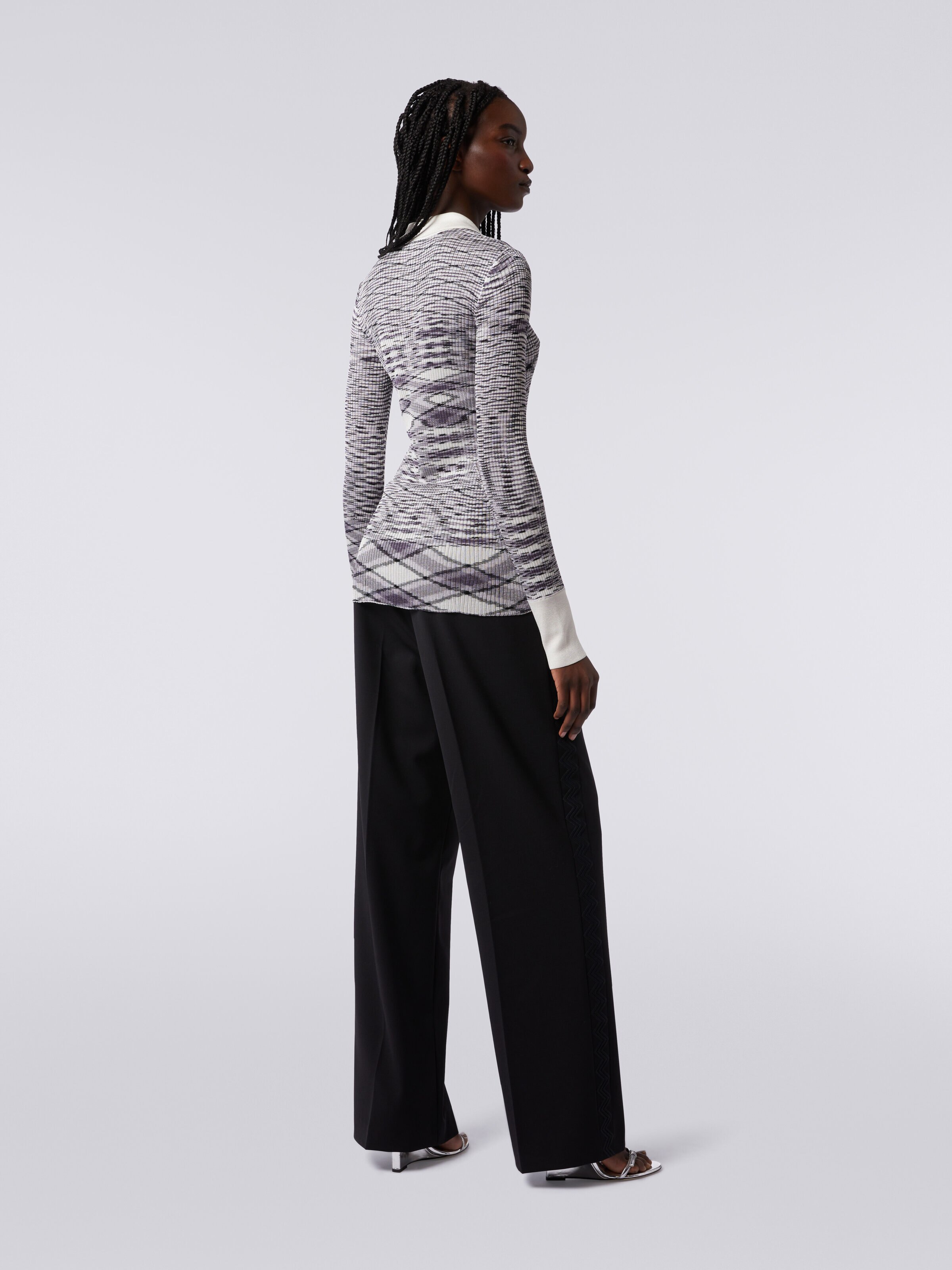 Ribbed slub viscose shirt, Purple  - 3