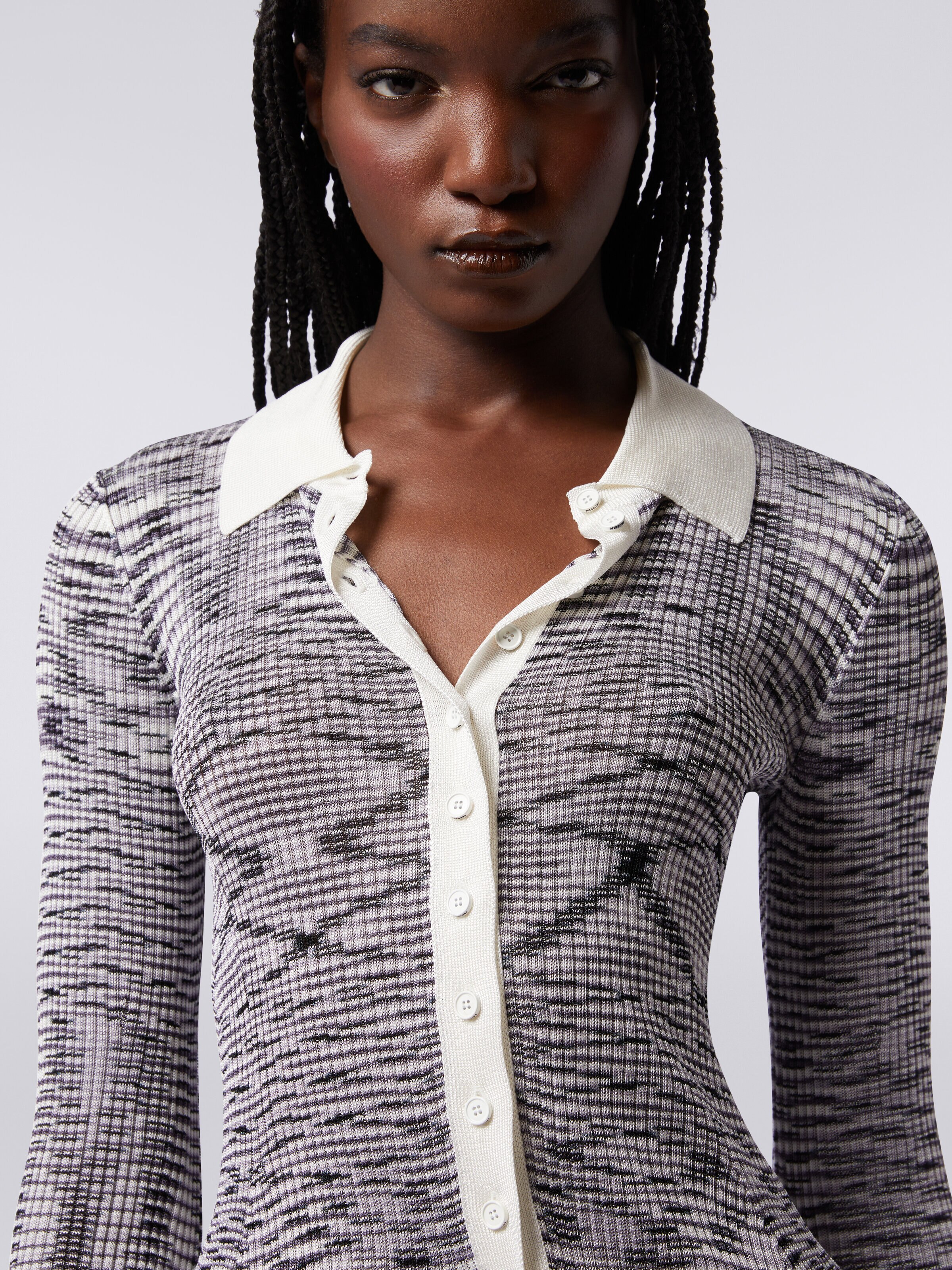 Ribbed slub viscose shirt, Purple  - 4