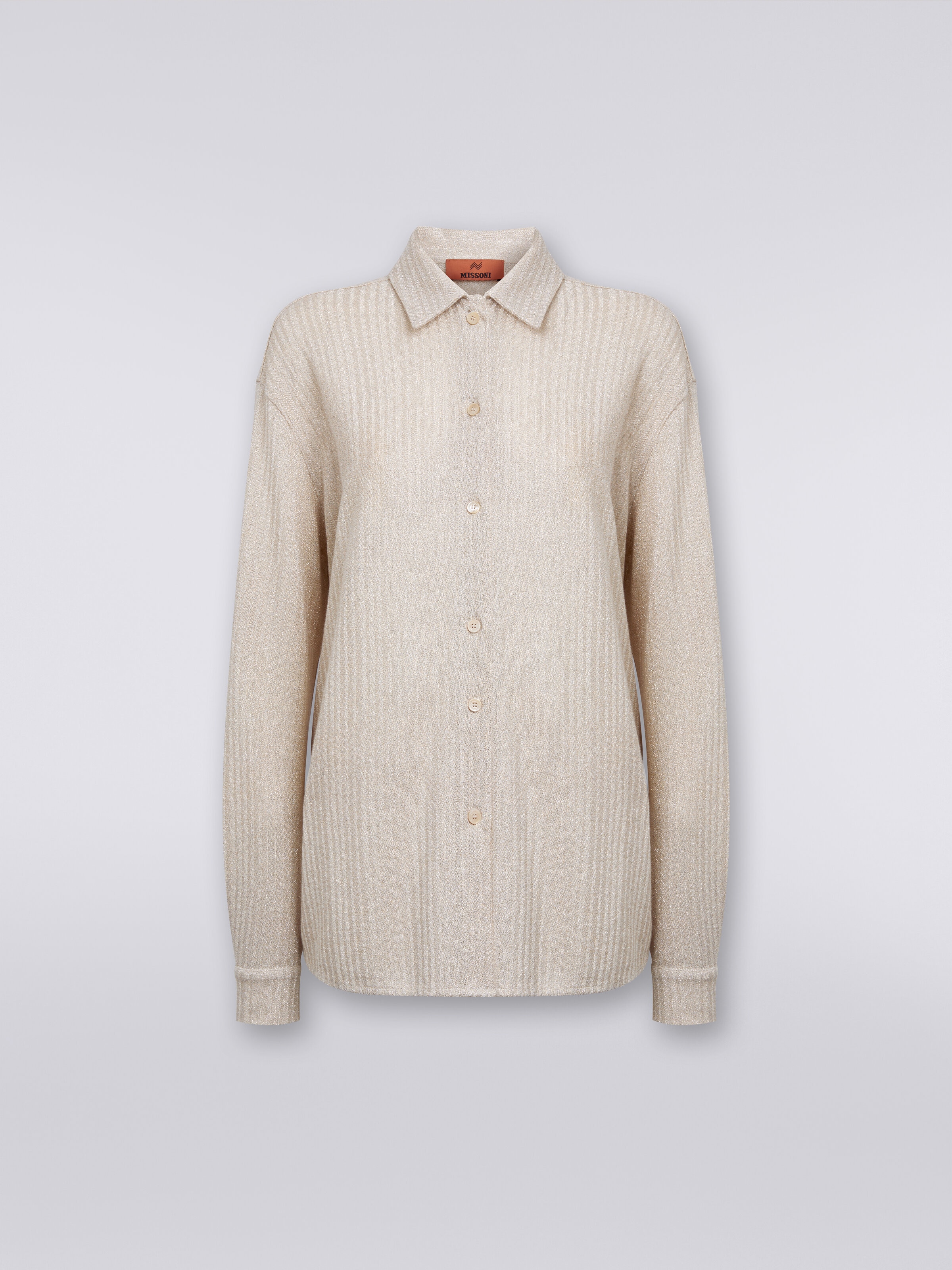 Camisa extragrande de algodón y viscosa lamé , Beige - 0