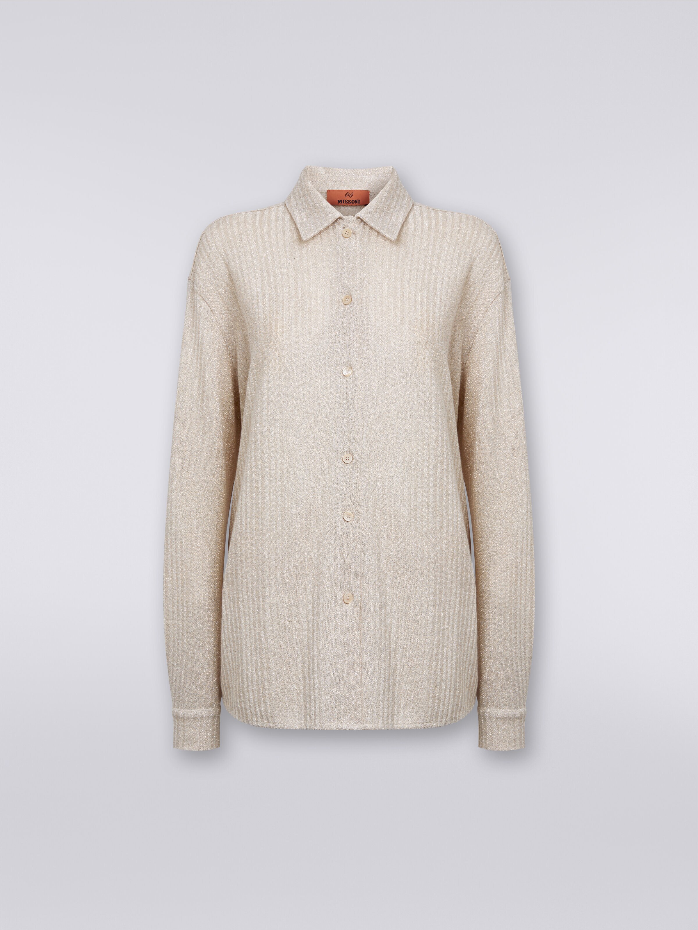 Cotton and viscose lamé oversized shirt, Beige - 0