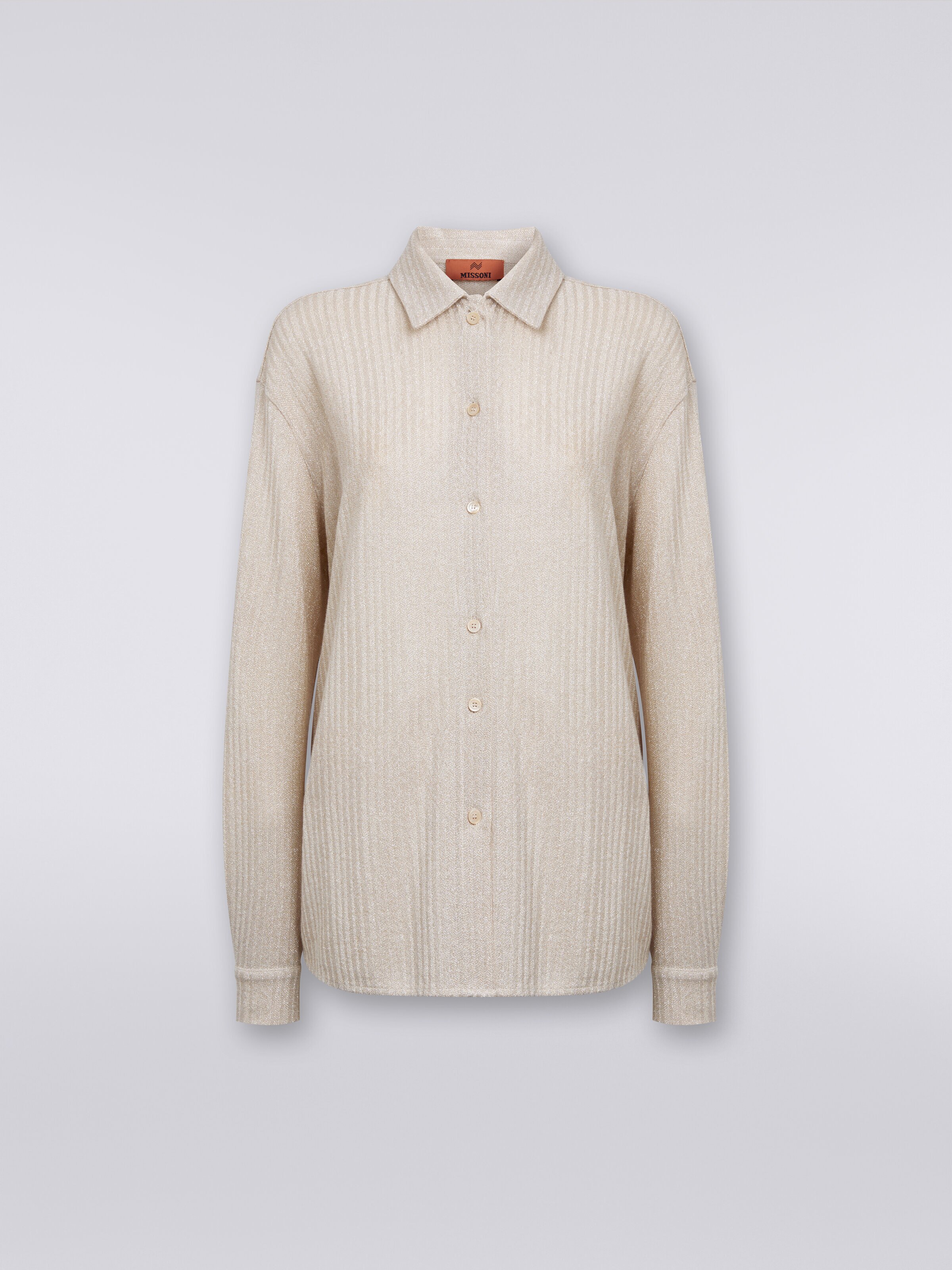 Camicia oversize in cotone e viscosa lamé , Beige - 0